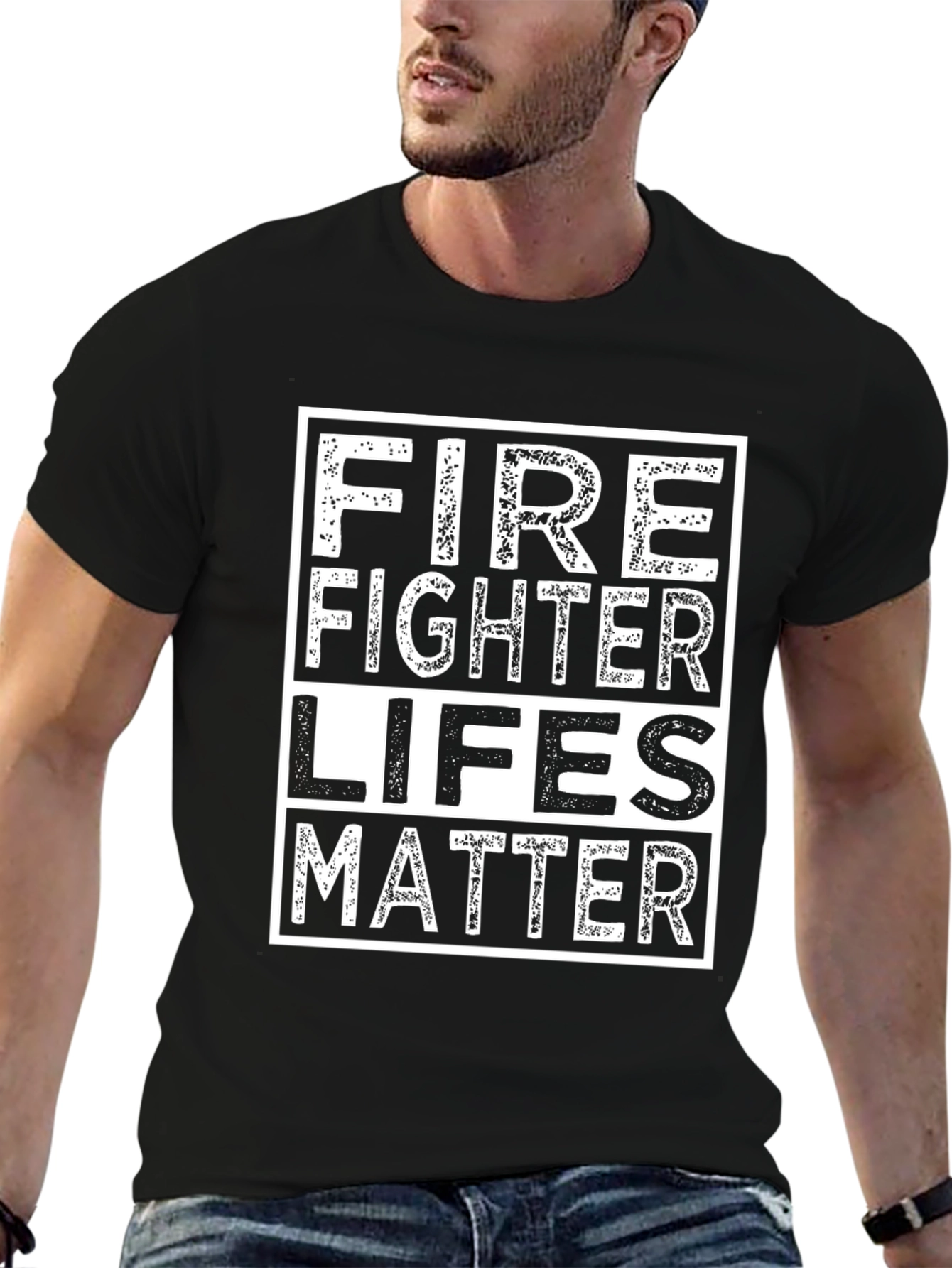 Black Firefighter Lives Matter T-Shirt - Black Cotton Tee view 6