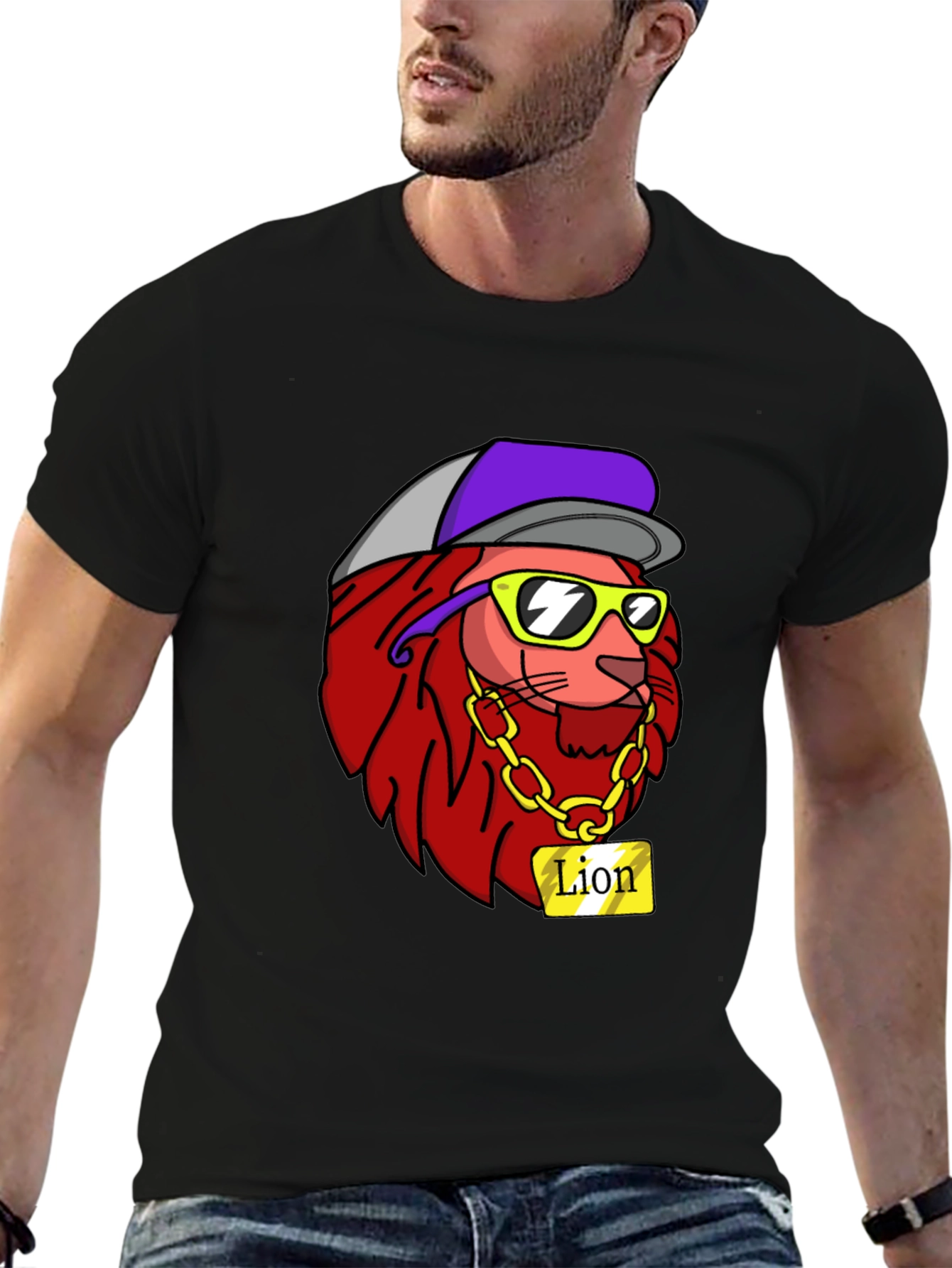 Black Cool Lion Graphic Tee - Streetwear Style view 6