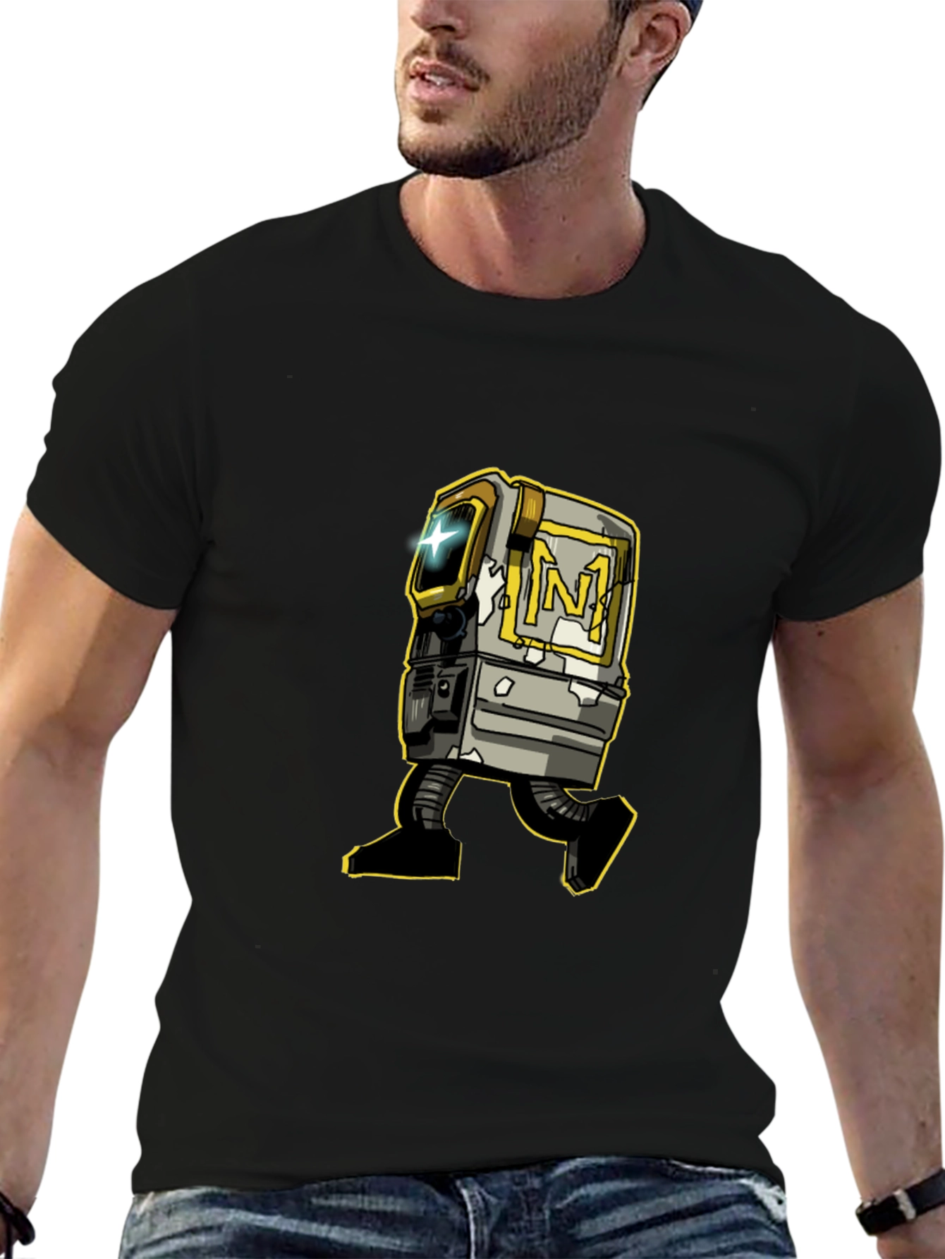 Black Retro Robot Graphic Tee - Stylish Black T-Shirt view 6