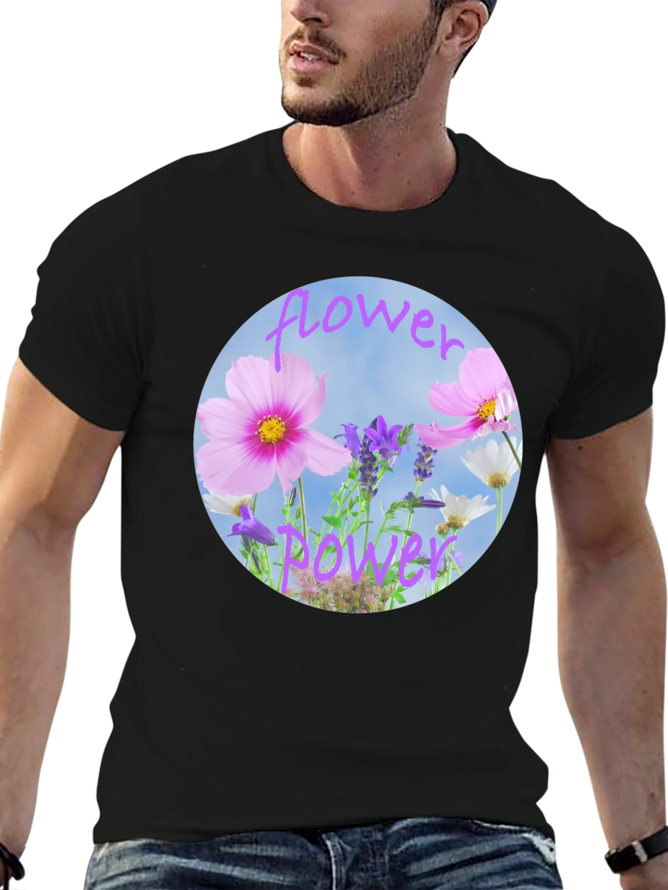 Flower Power Graphic Tee - Black Cotton T-Shirt - 6