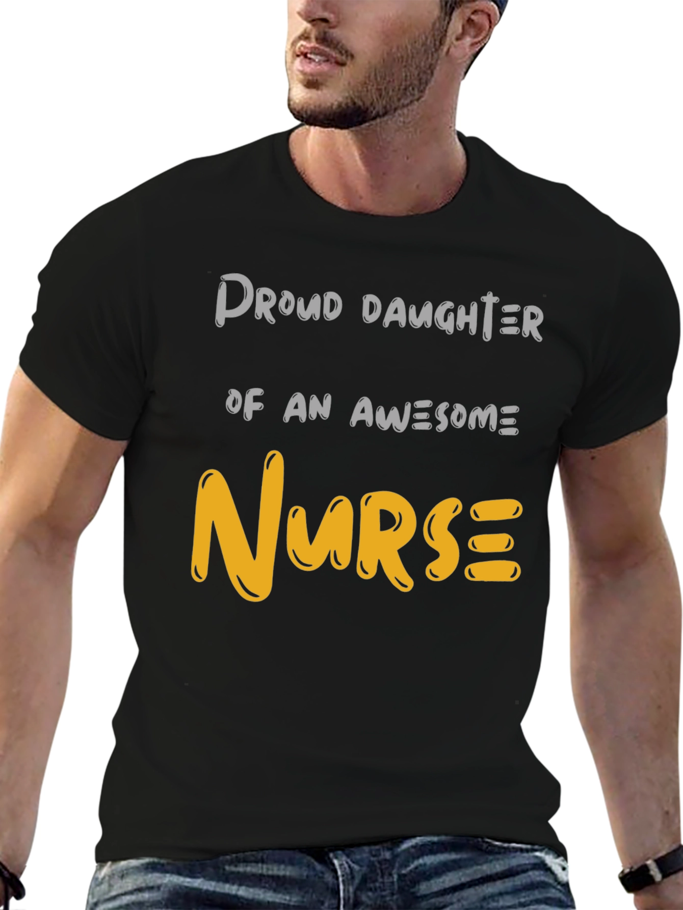 Black Proud Daughter Nurse T-Shirt view 6