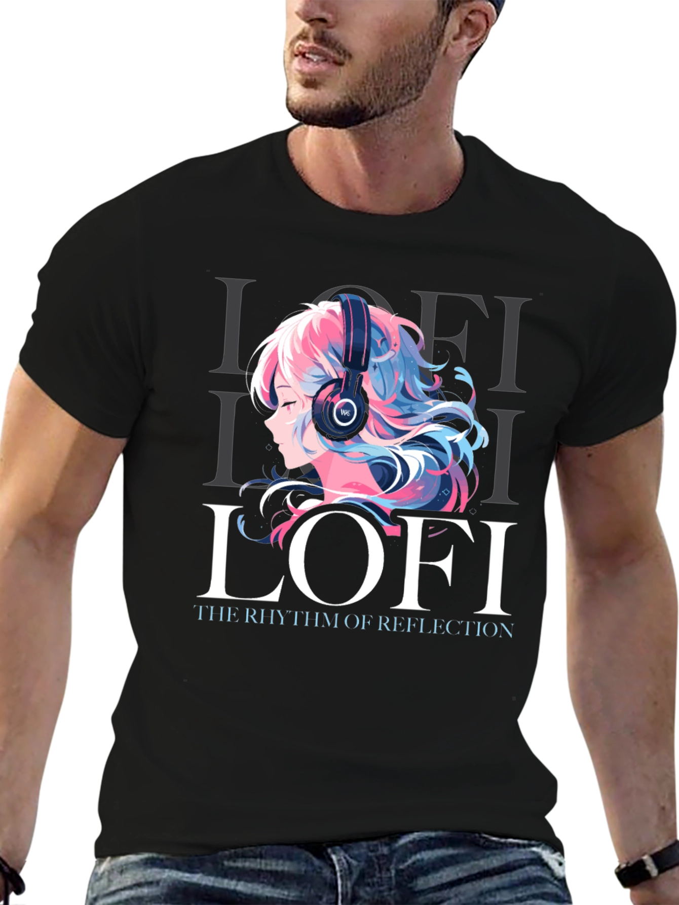 Black Lofi Anime Girl Graphic Tee - Comfortable Unisex T-Shirt view 6