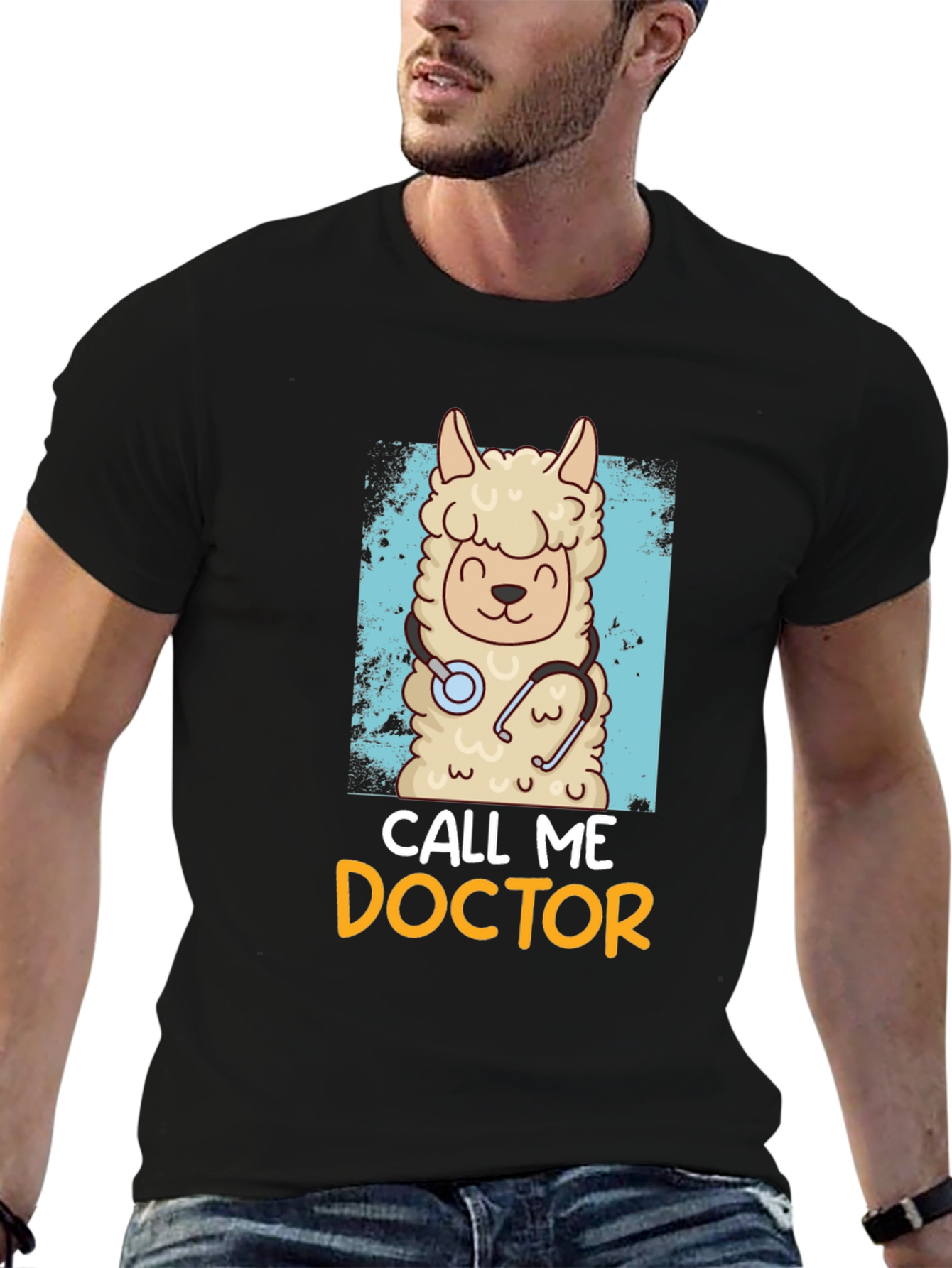 Black Call Me Doctor Llama Graphic Tee view 6