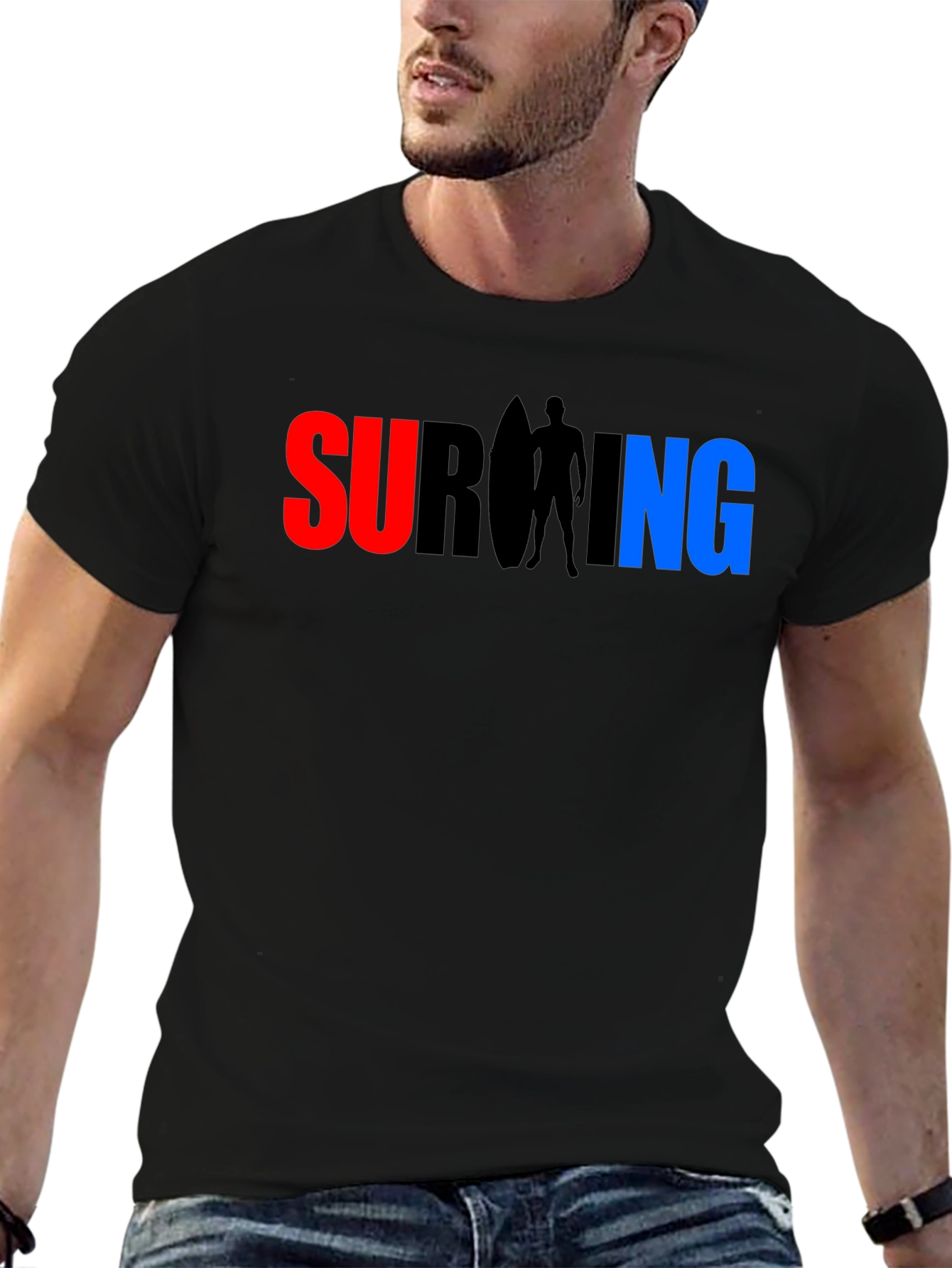 Black Surfing Graphic T-Shirt - Cool Casual Tee view 6