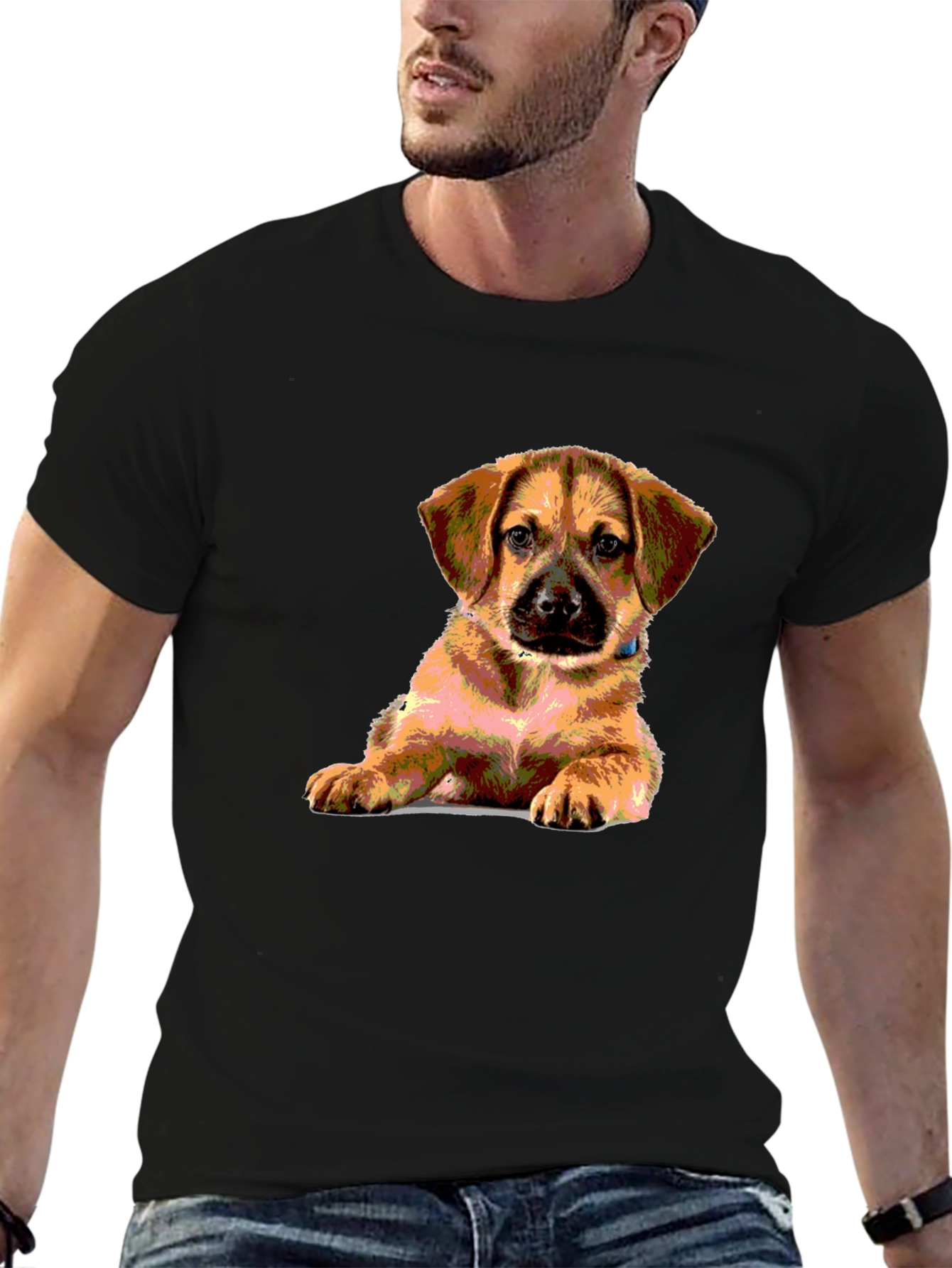 Black Puppy Print Black T-Shirt - Cute Dog Lover Tee view 6