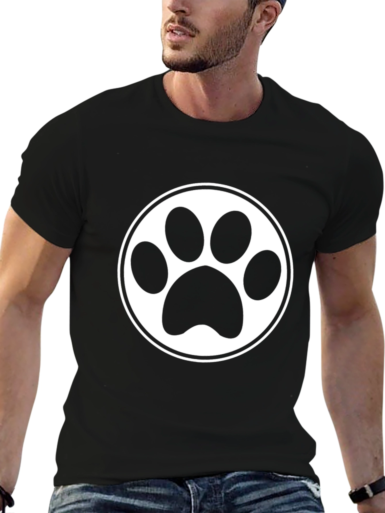 Black Paw Print T-Shirt - Black Short Sleeve Crew Neck view 6