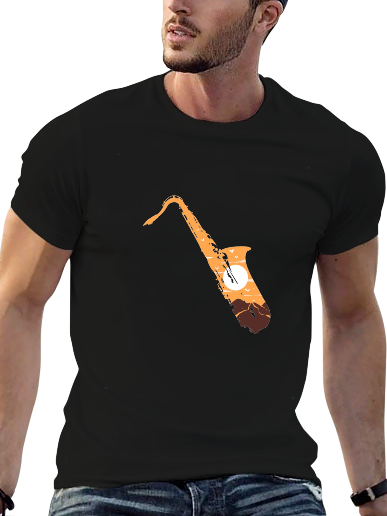 Black Saxophone Sunset Graphic T-Shirt - Stylish Music Lover Tee view 6