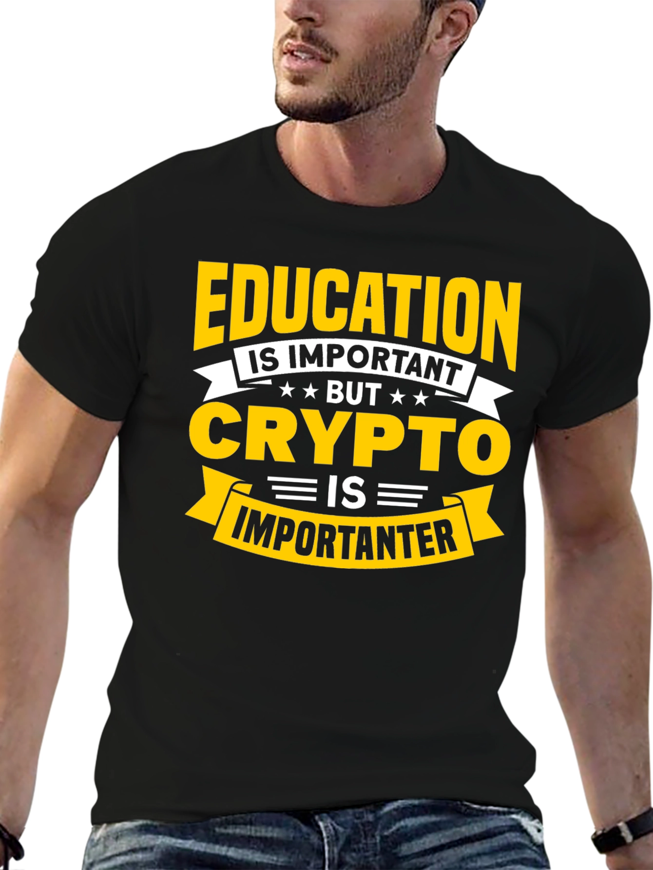 Black Crypto Humor T-Shirt: Education is Important But Crypto is Importanter view 6