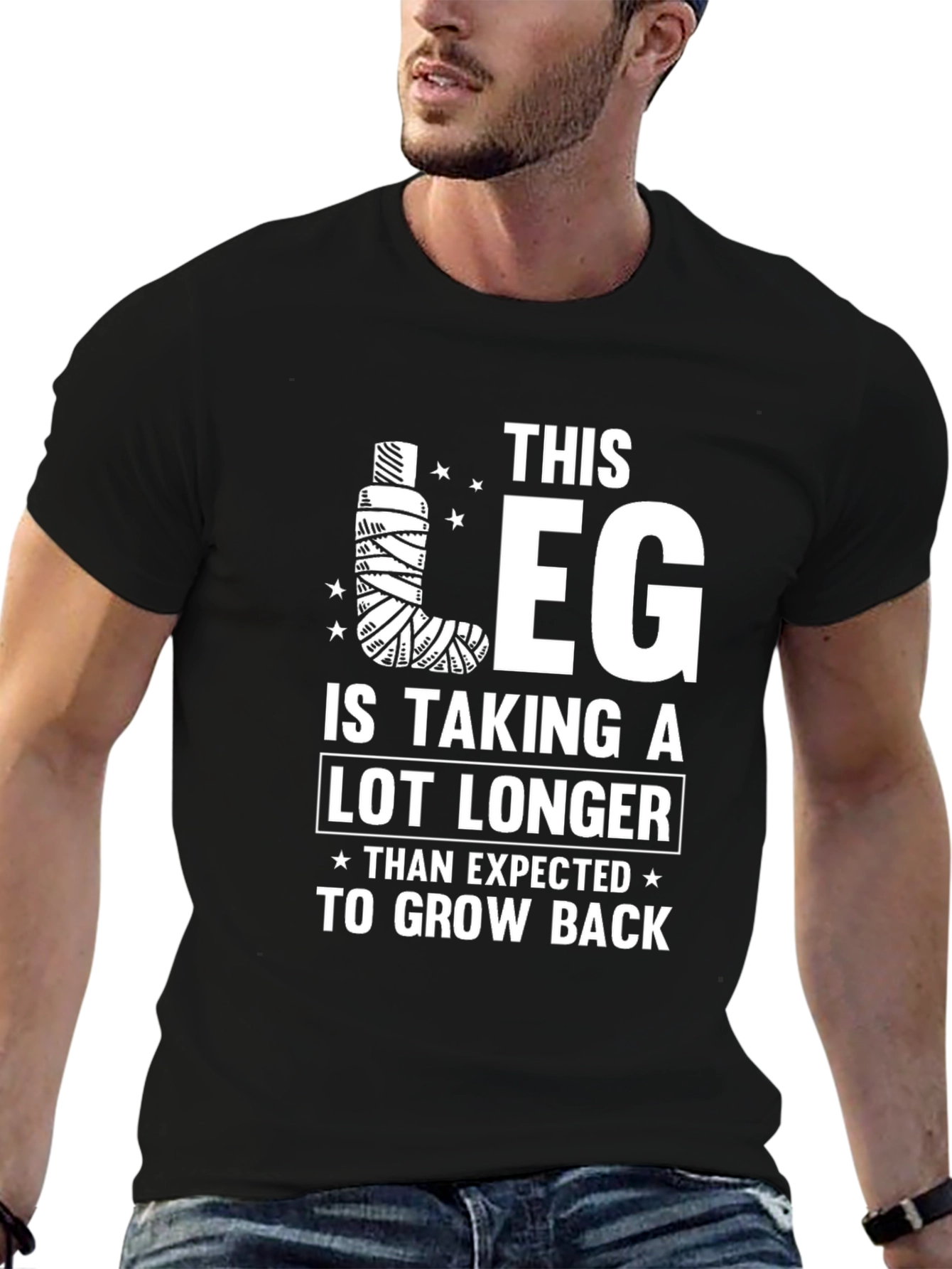 Black Humorous Leg Injury T-Shirt - Grow Back Recovery Tee view 6