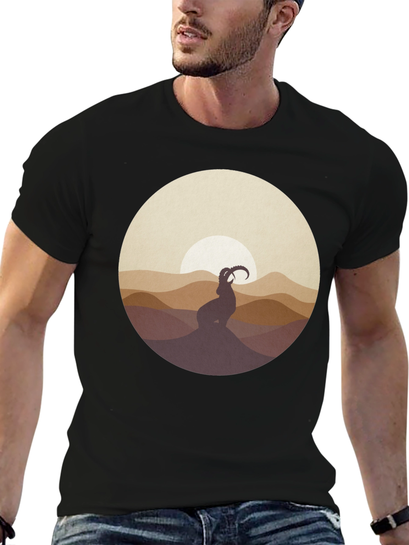 Black Mountain Goat Silhouette T-Shirt - Black view 6