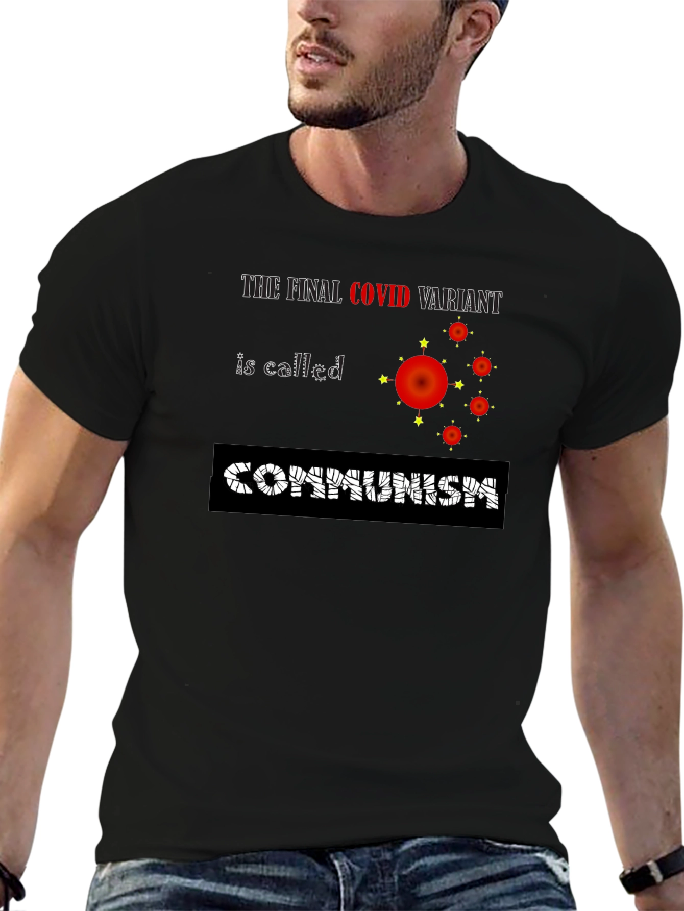 Black COVID Communism Black Graphic Tee view 6