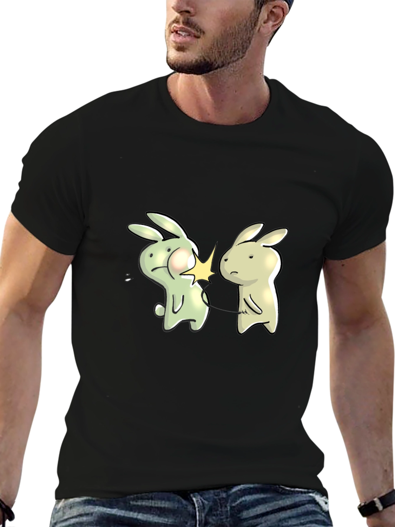 Black Funny Bunny Slap T-Shirt - Black Cotton Tee view 6