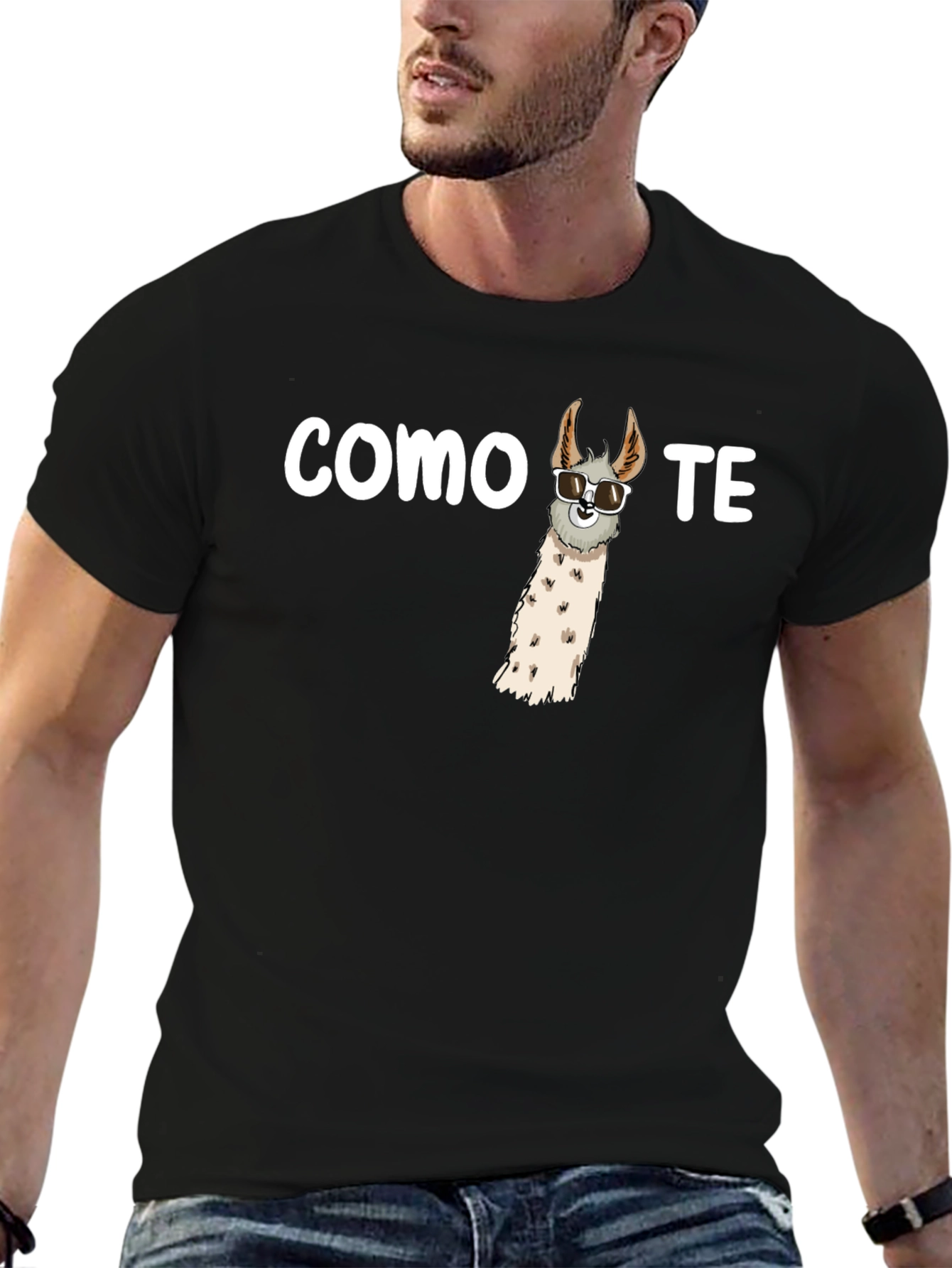 Black Cool Llama Tee - Como Te Llama Funny Graphic T-Shirt view 6