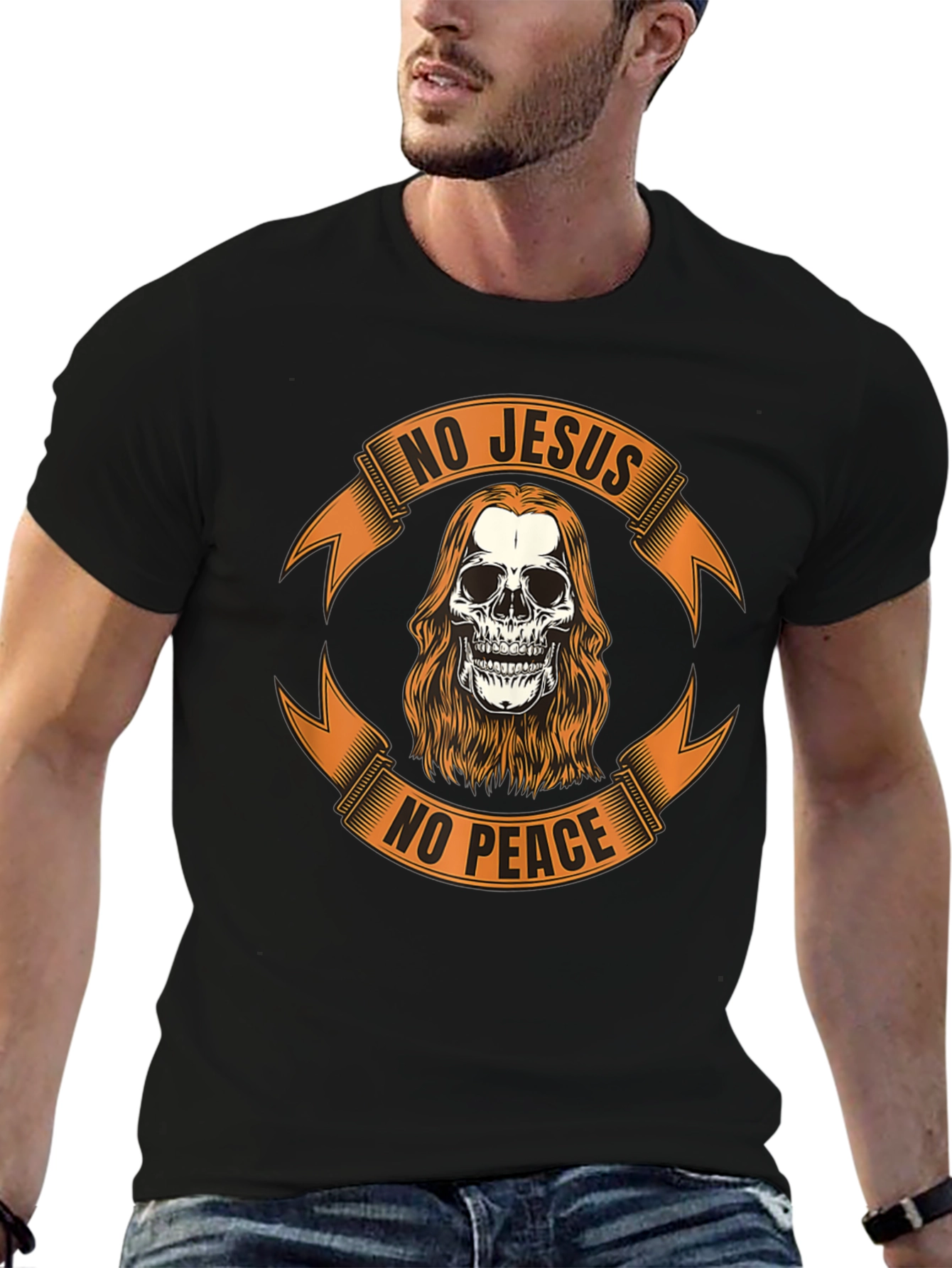 Black No Jesus No Peace Skull Graphic Tee - Black view 6