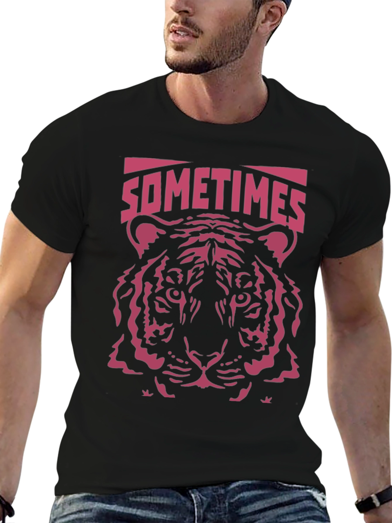 Black Sometimes Tiger Graphic T-Shirt - Cool Animal Tee view 6