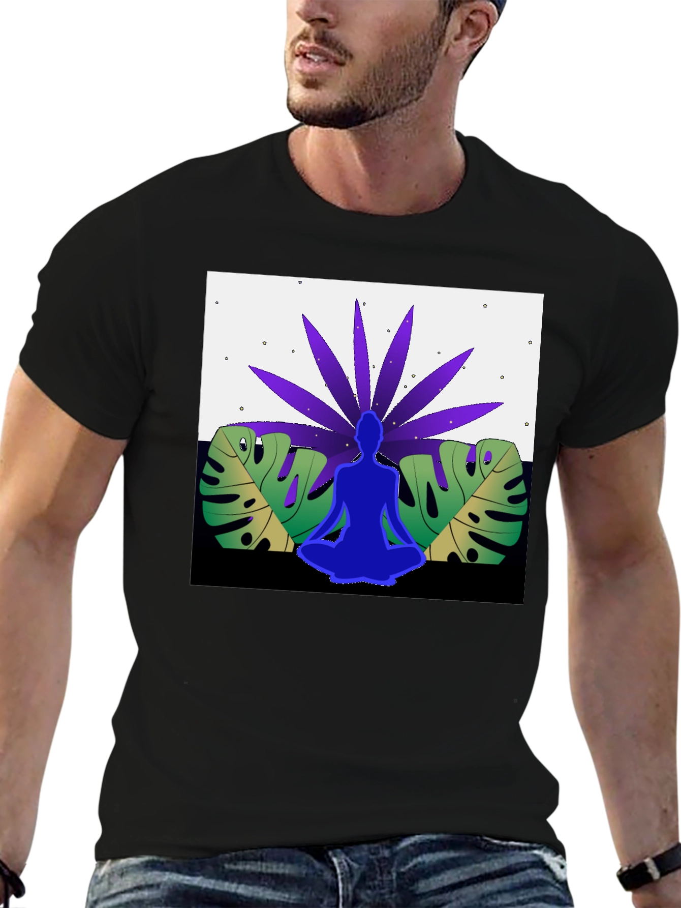 Black Yoga Meditation Nature Graphic Tee view 6