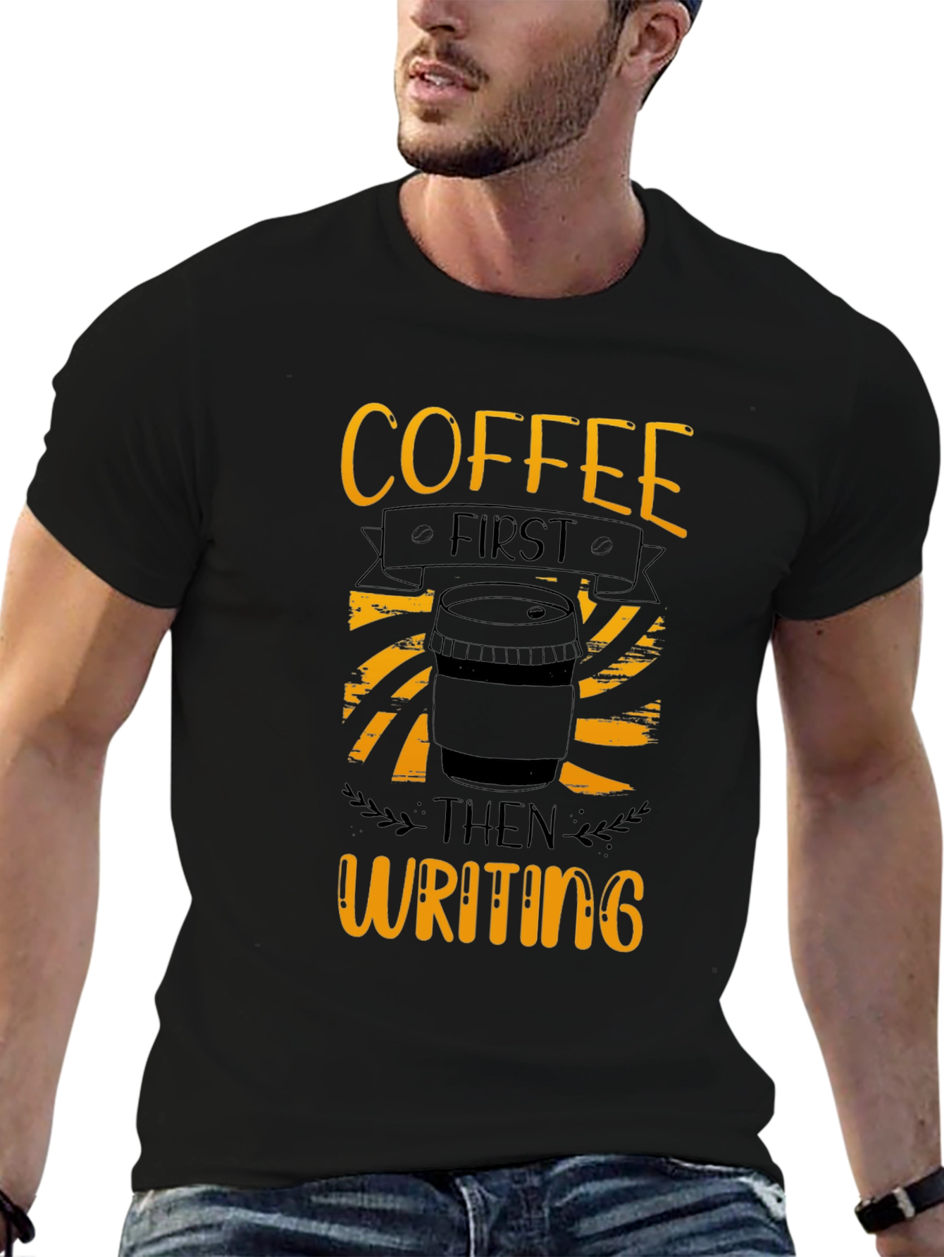 Black Coffee First Writing T-Shirt - Black view 6