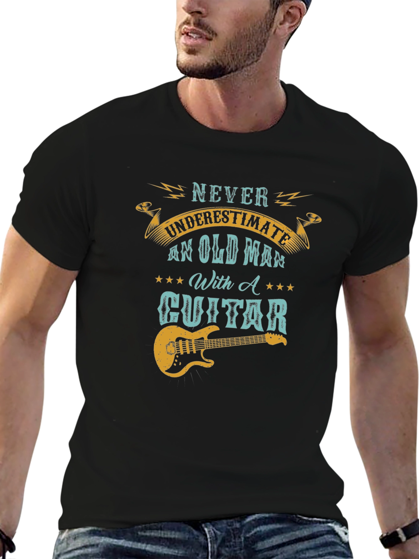 Black Never Underestimate Old Man With Guitar T-Shirt view 6