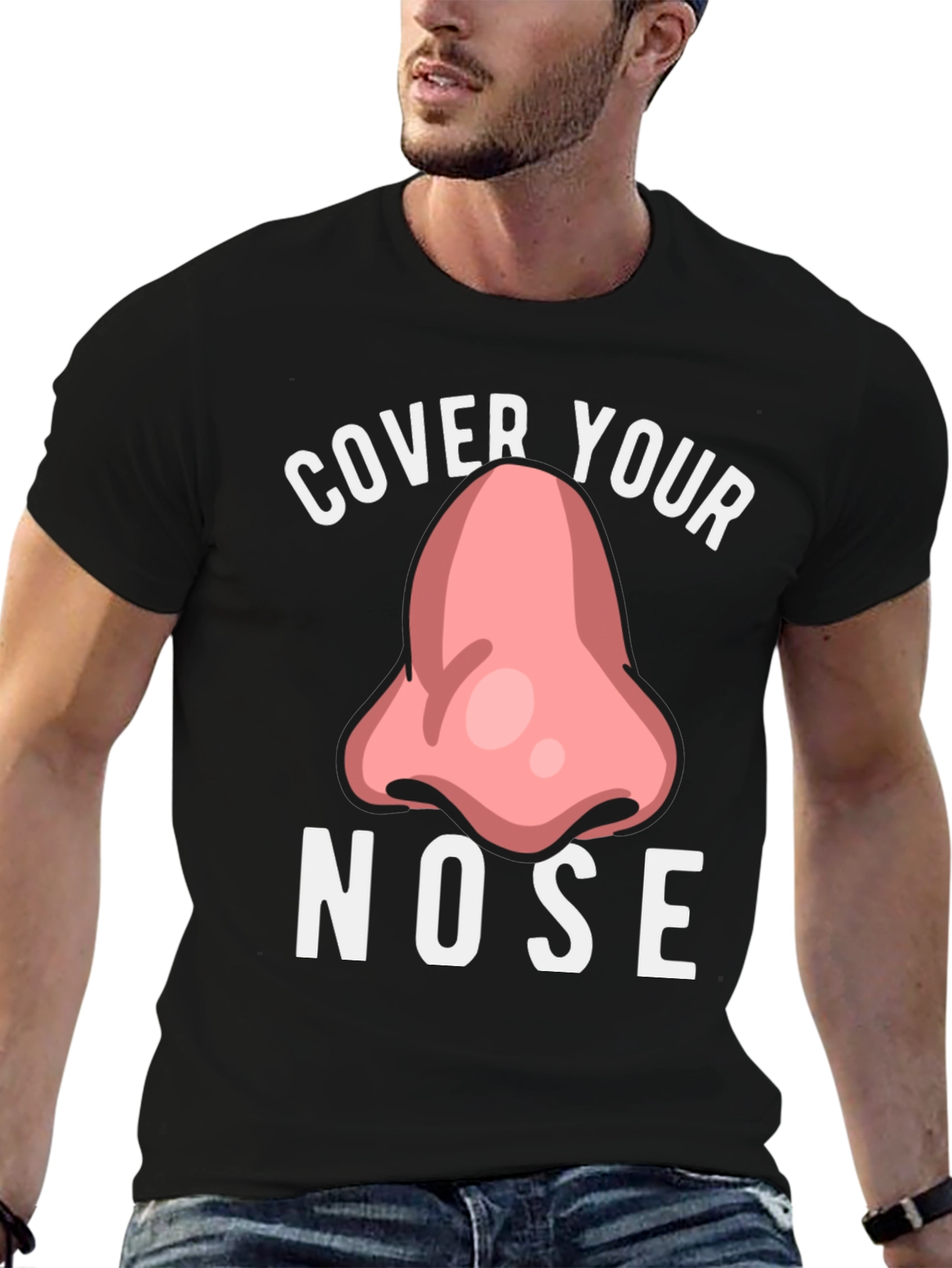 Black Cover Your Nose Graphic Tee Funny T-Shirt view 6