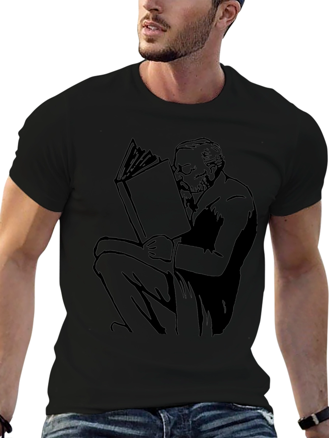 Black Reading Man Graphic Tee - Unisex Black T-Shirt view 6