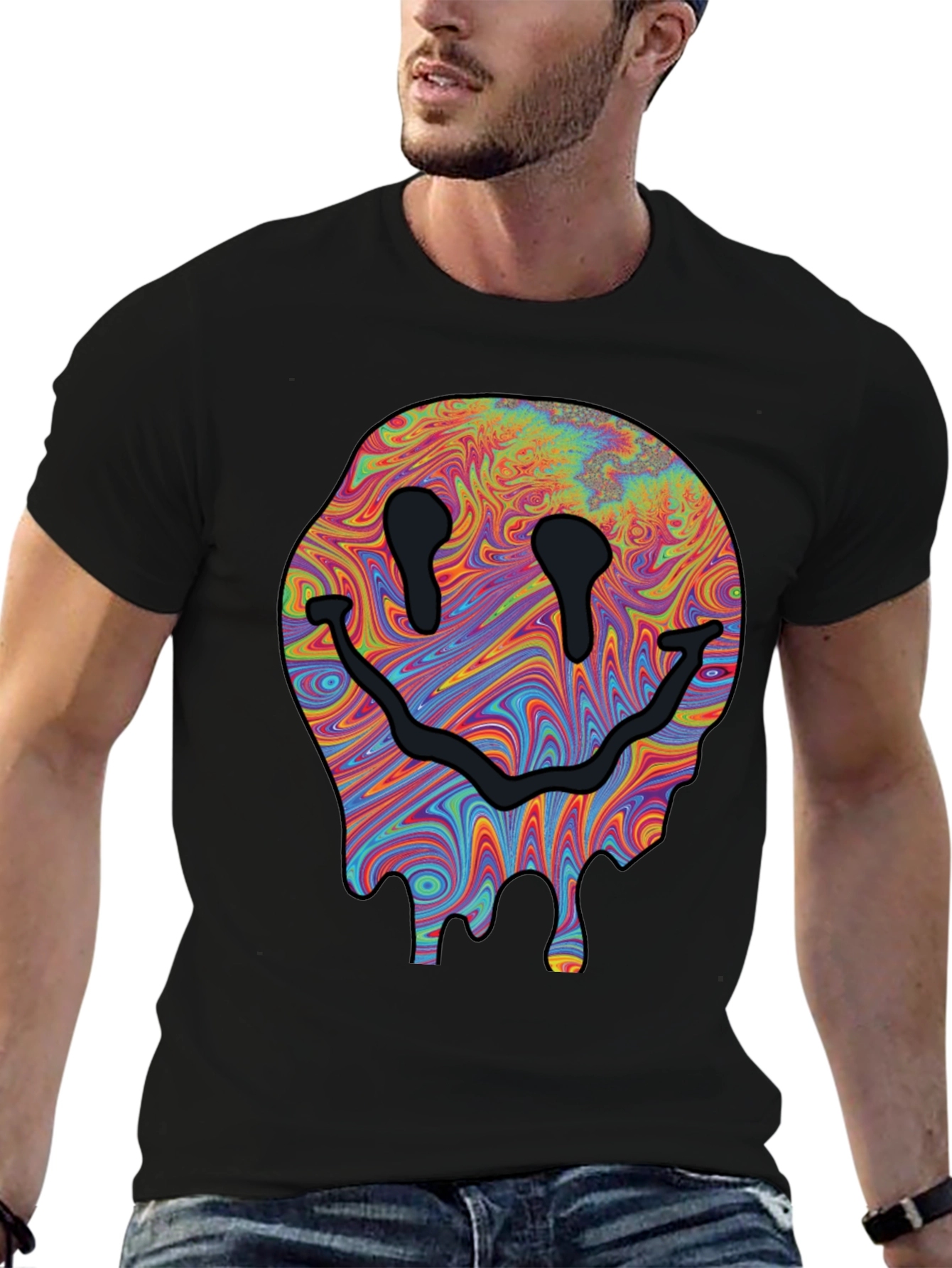 Black Melting Smiley Face Graphic Tee - Black view 6