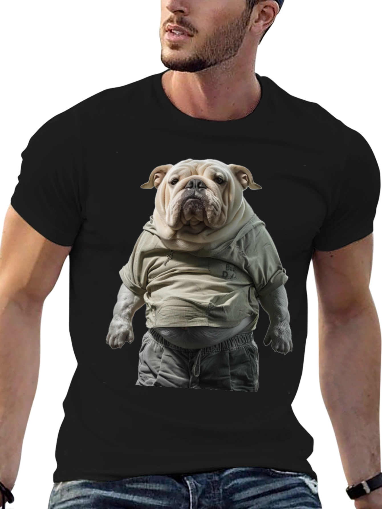 Black Bulldog in Hoodie Graphic Tee view 6