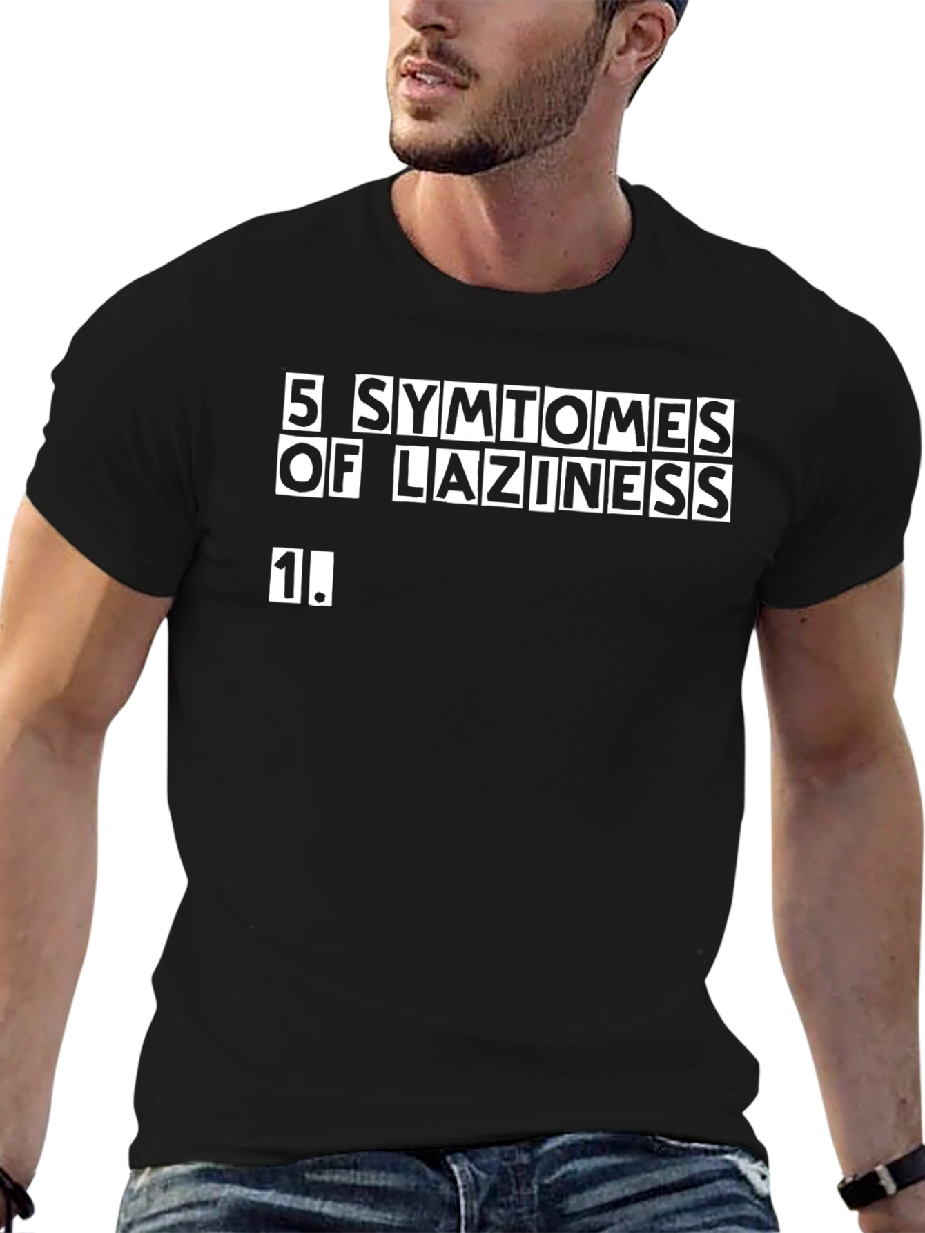 Black Humorous "5 Symptoms of Laziness" Graphic Tee view 6