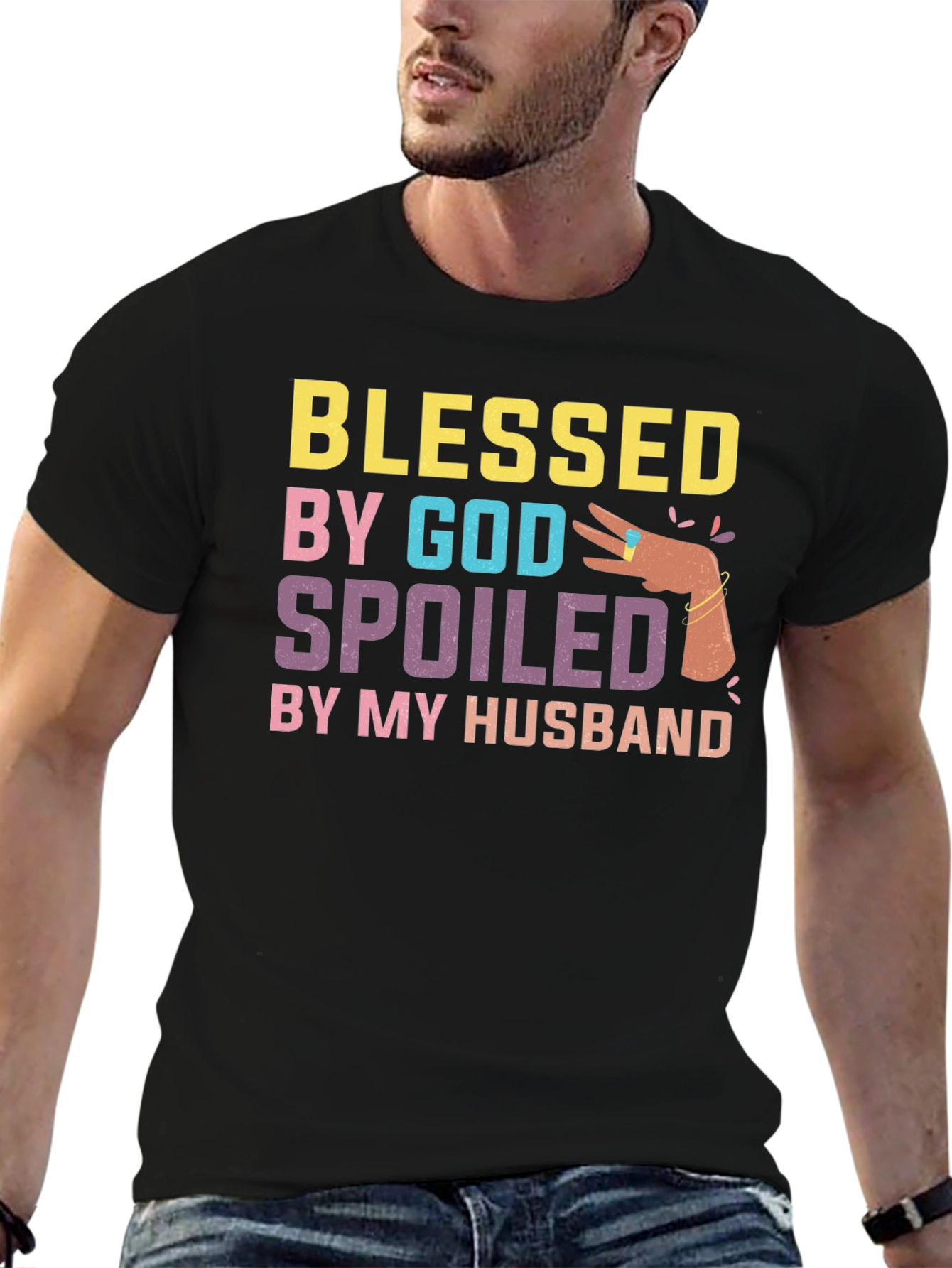 Black Blessed by God Spoiled by my Husband T-Shirt view 6
