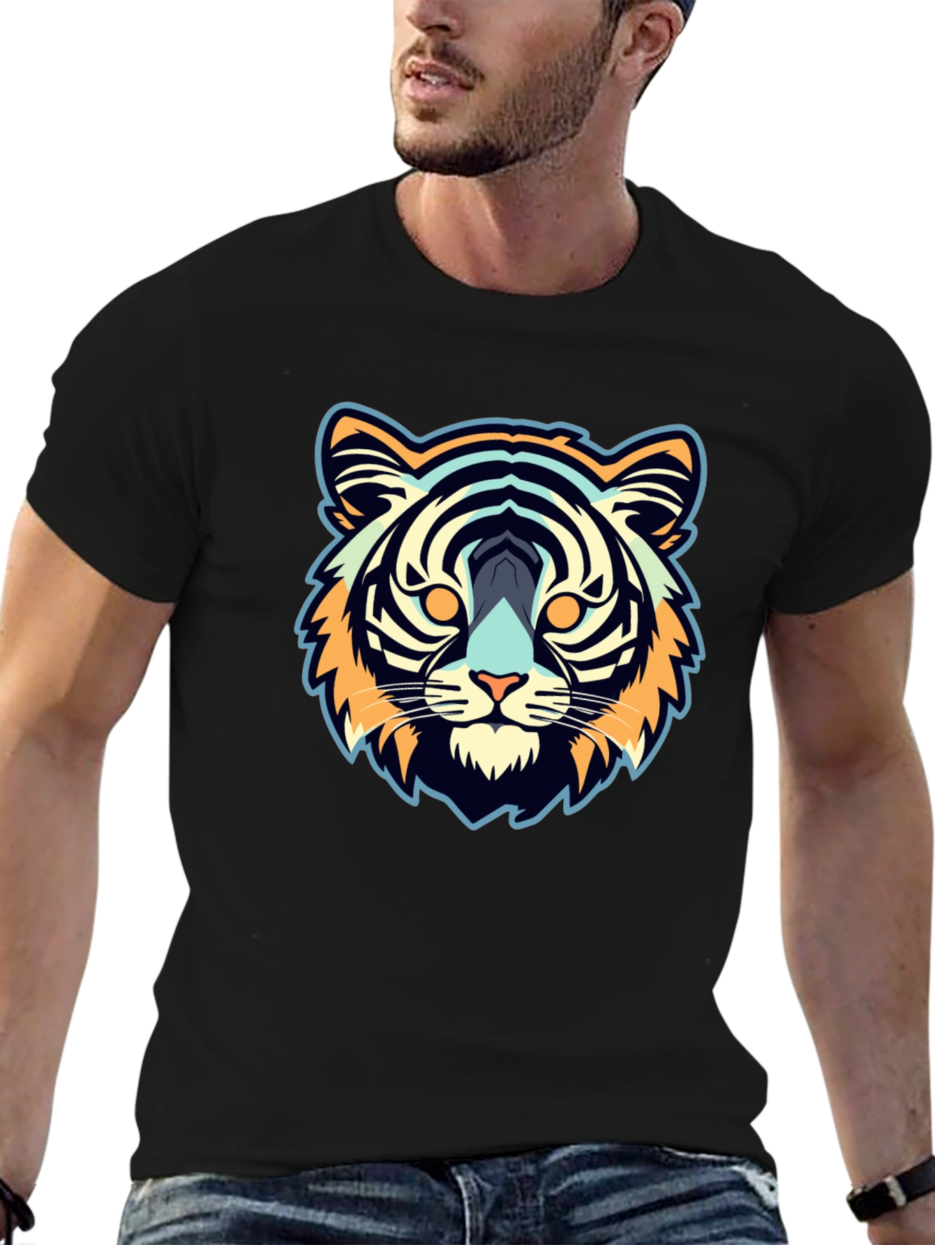 Black Cool Tiger Graphic Black Tee view 6