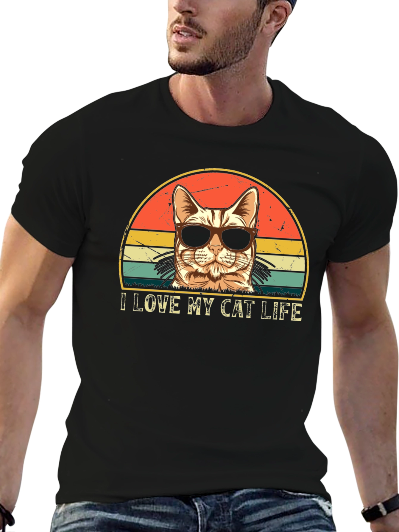 Black I Love My Cat Life Retro T-Shirt view 6