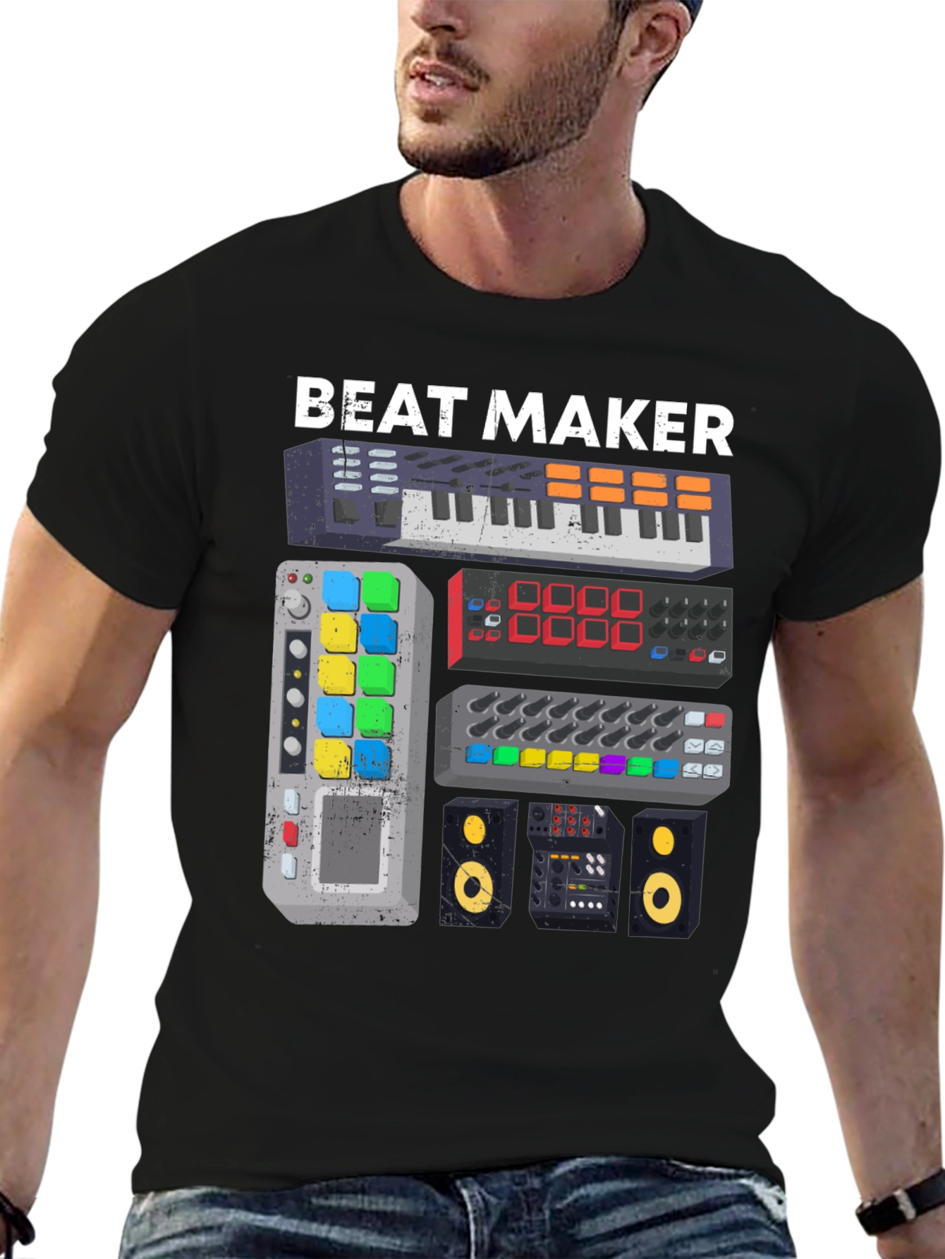 Black Beat Maker Graphic Tee - Music Producer Shirt view 6