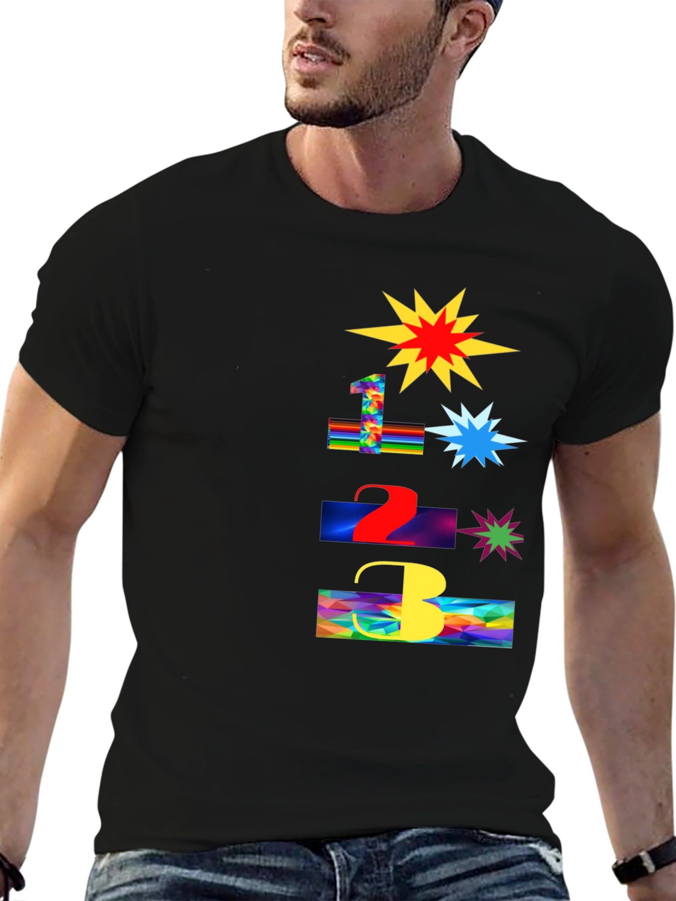 Black Fun Number Blast T-Shirt - Colorful Graphic Tee view 6