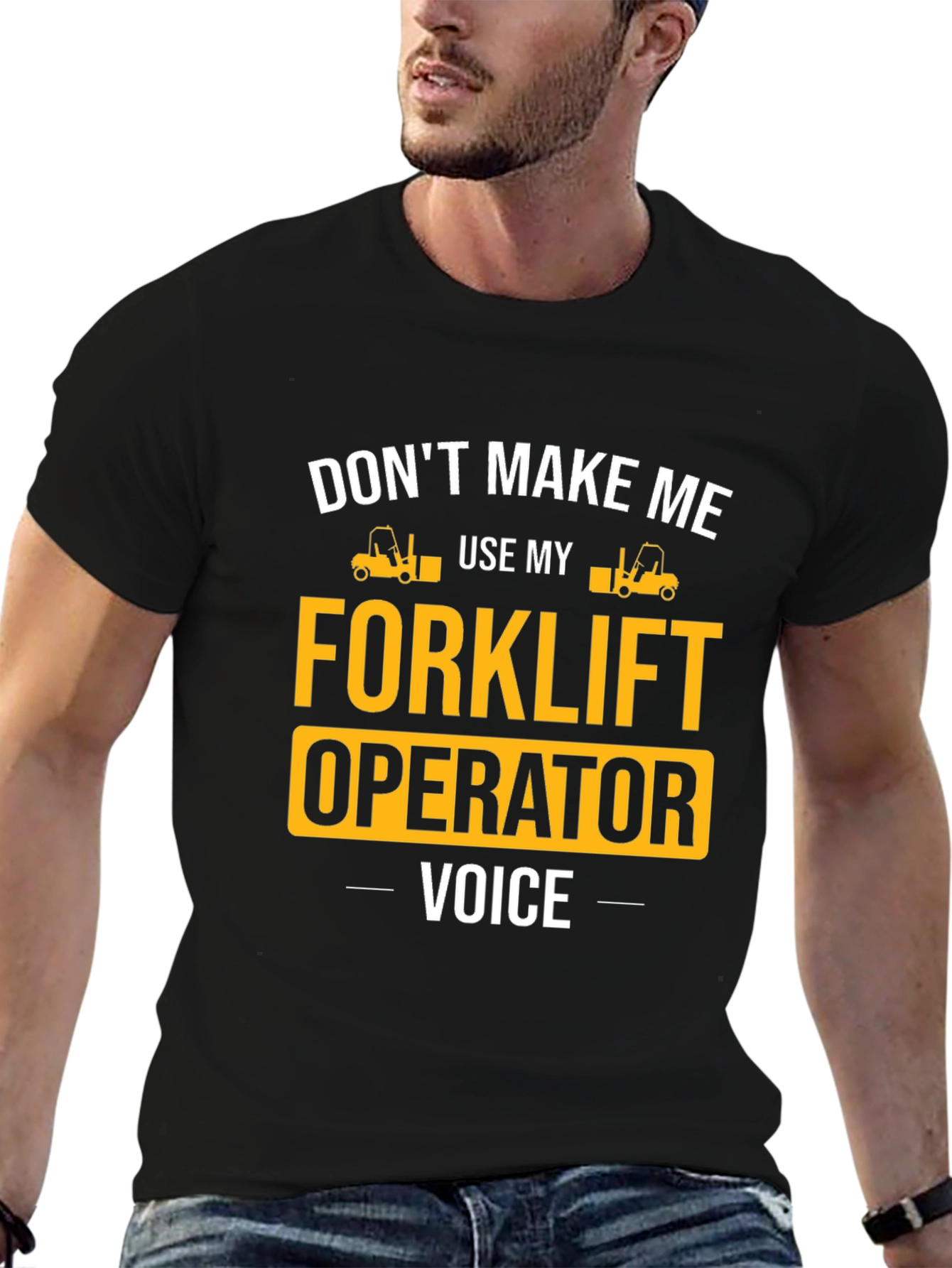 Black Forklift Operator Voice T-Shirt view 6