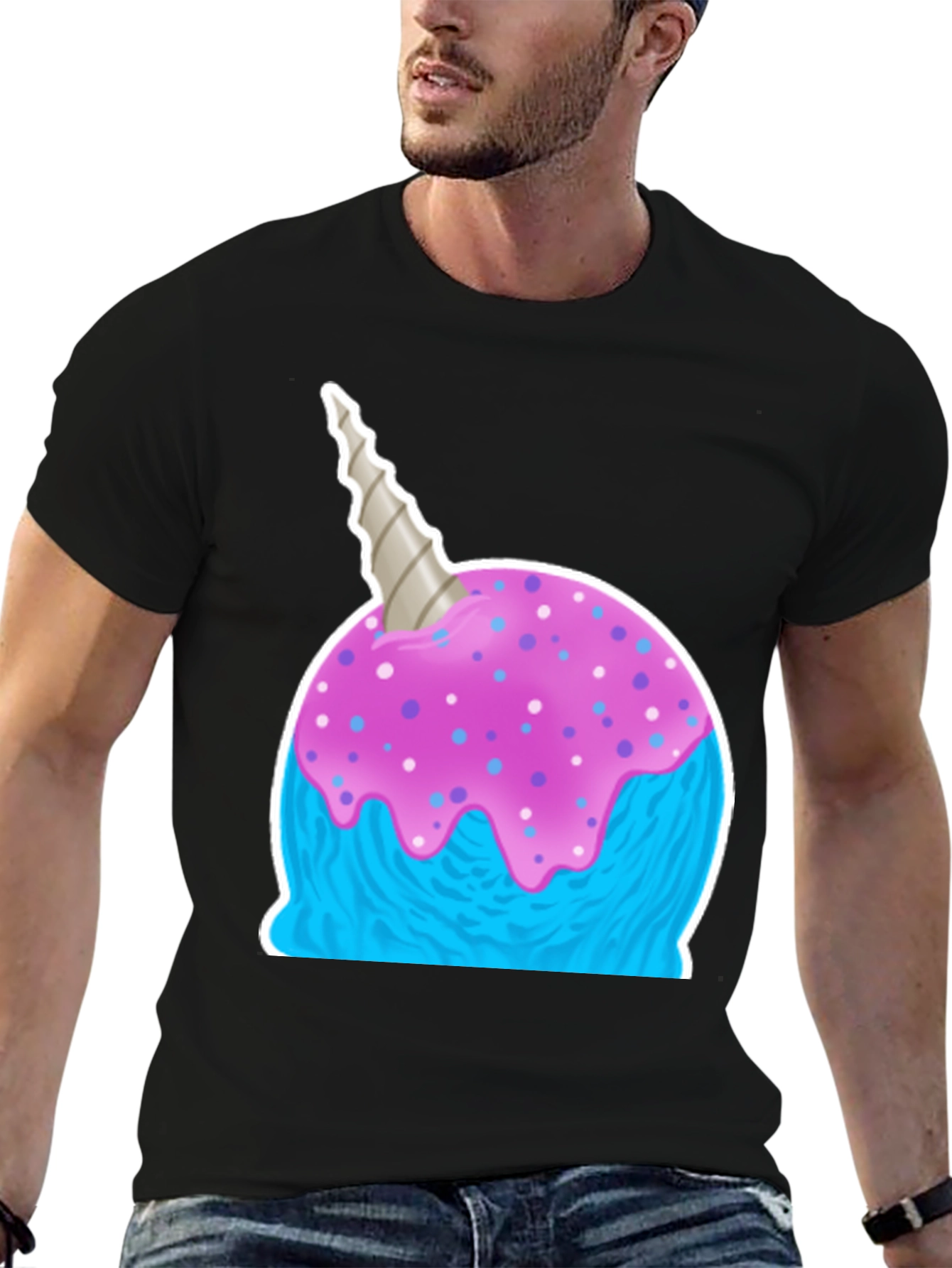 Black Narwhal Ice Cream Graphic Tee - Fun Novelty Shirt view 6
