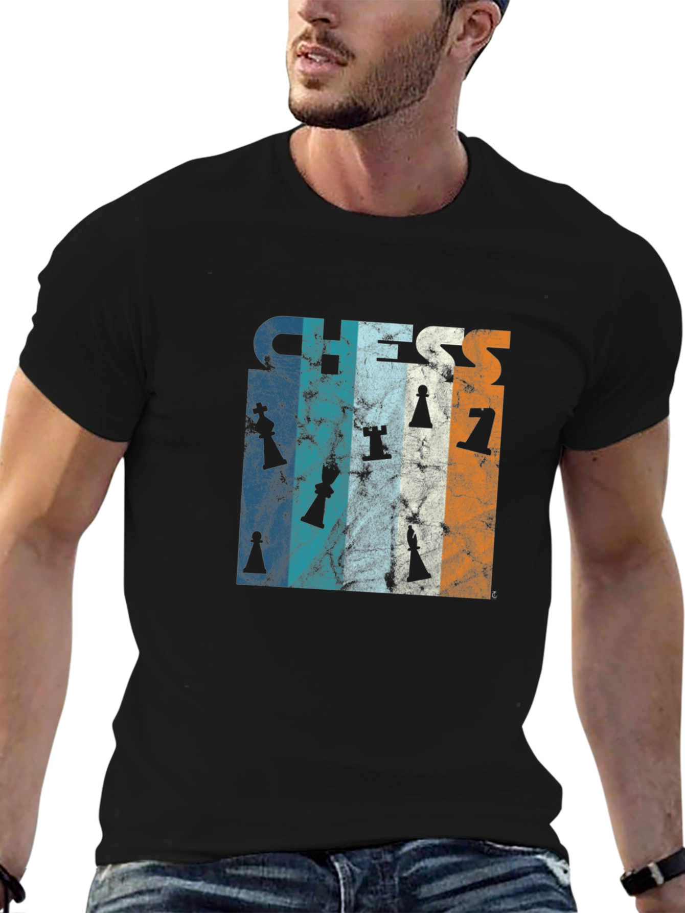 Black Chess Piece Retro Style Graphic Tee view 6