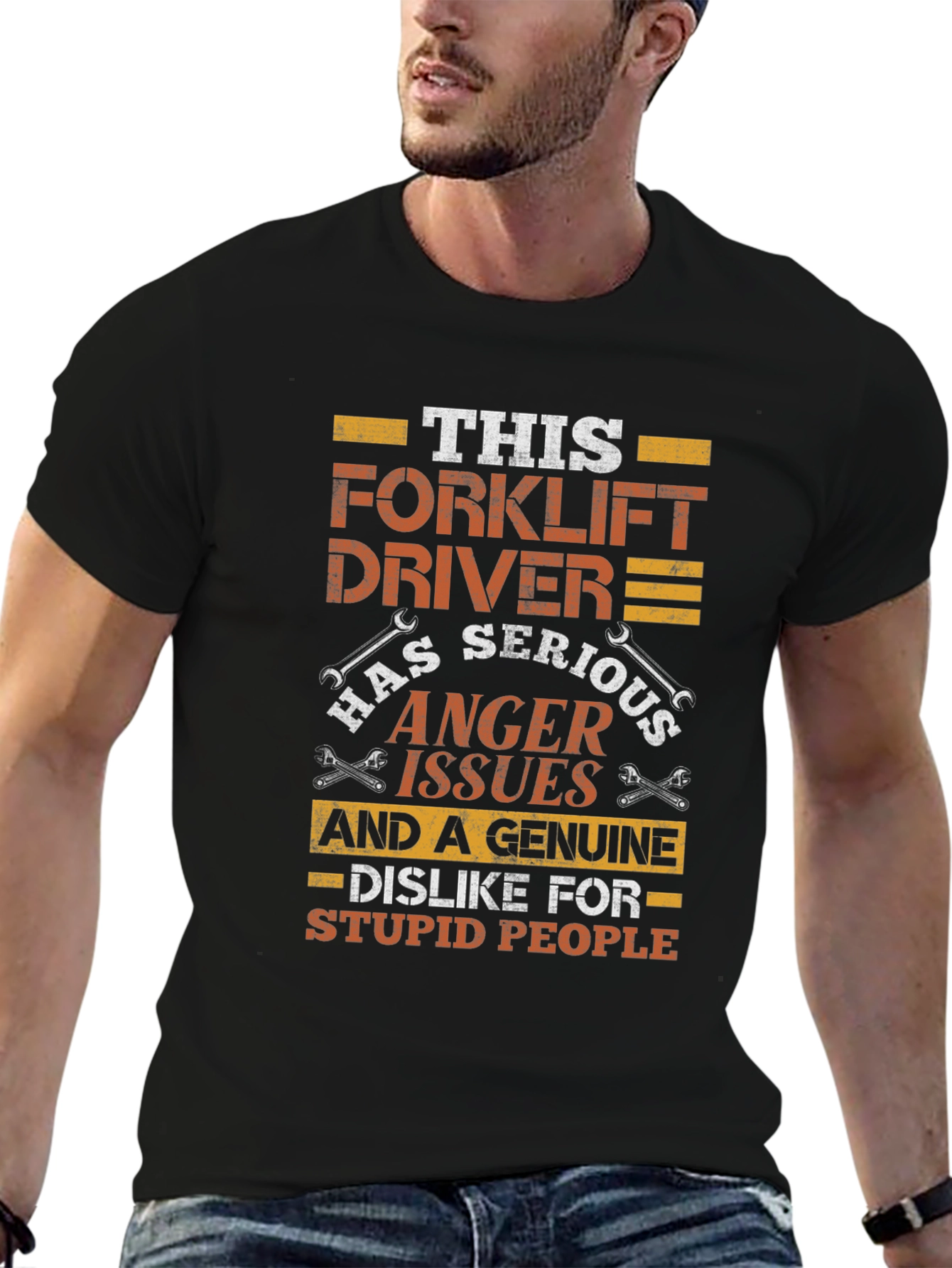 Black Forklift Driver Anger Issues Funny T-Shirt view 6