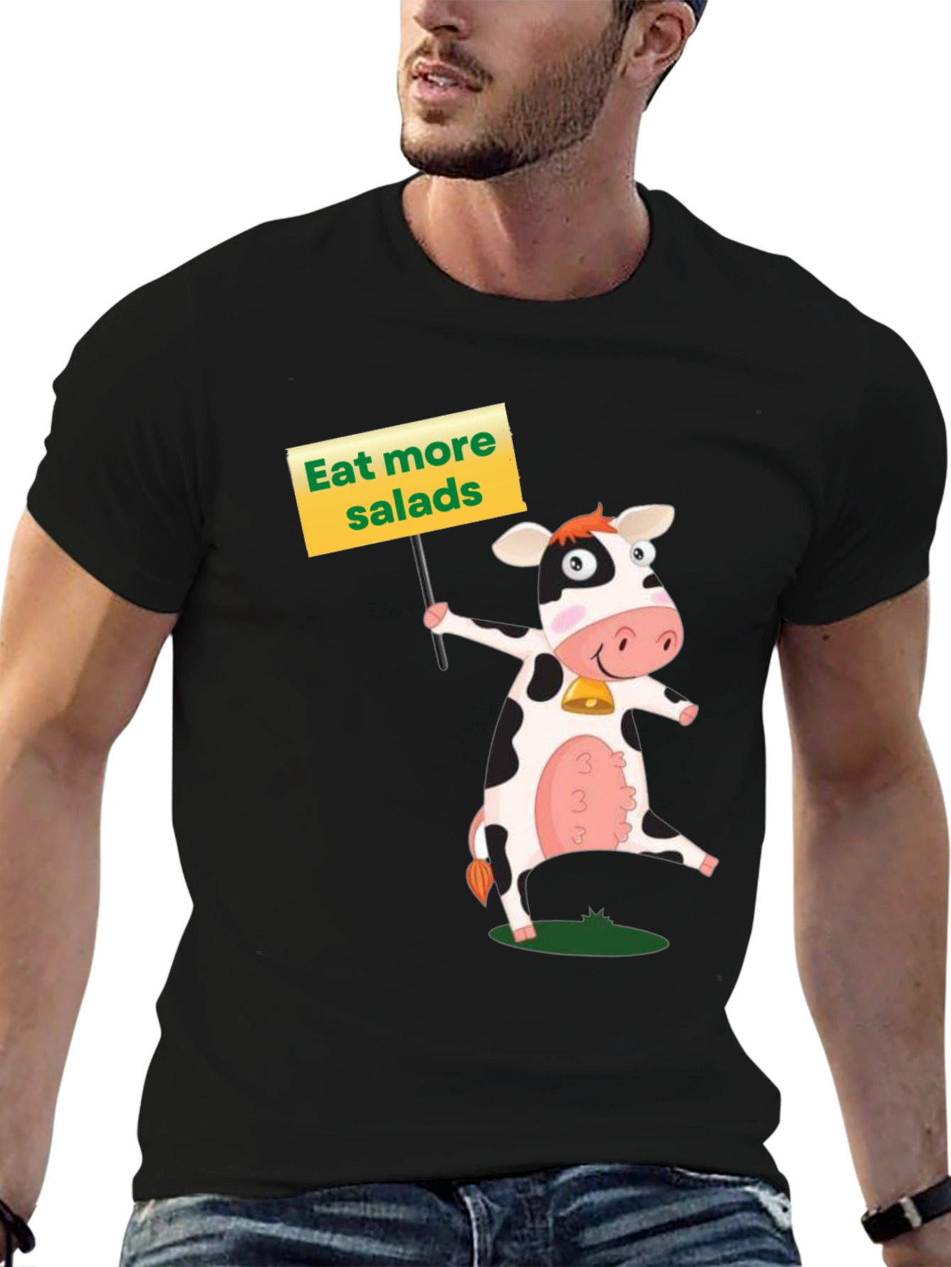 Black Eat More Salads Cow Graphic T-Shirt view 6