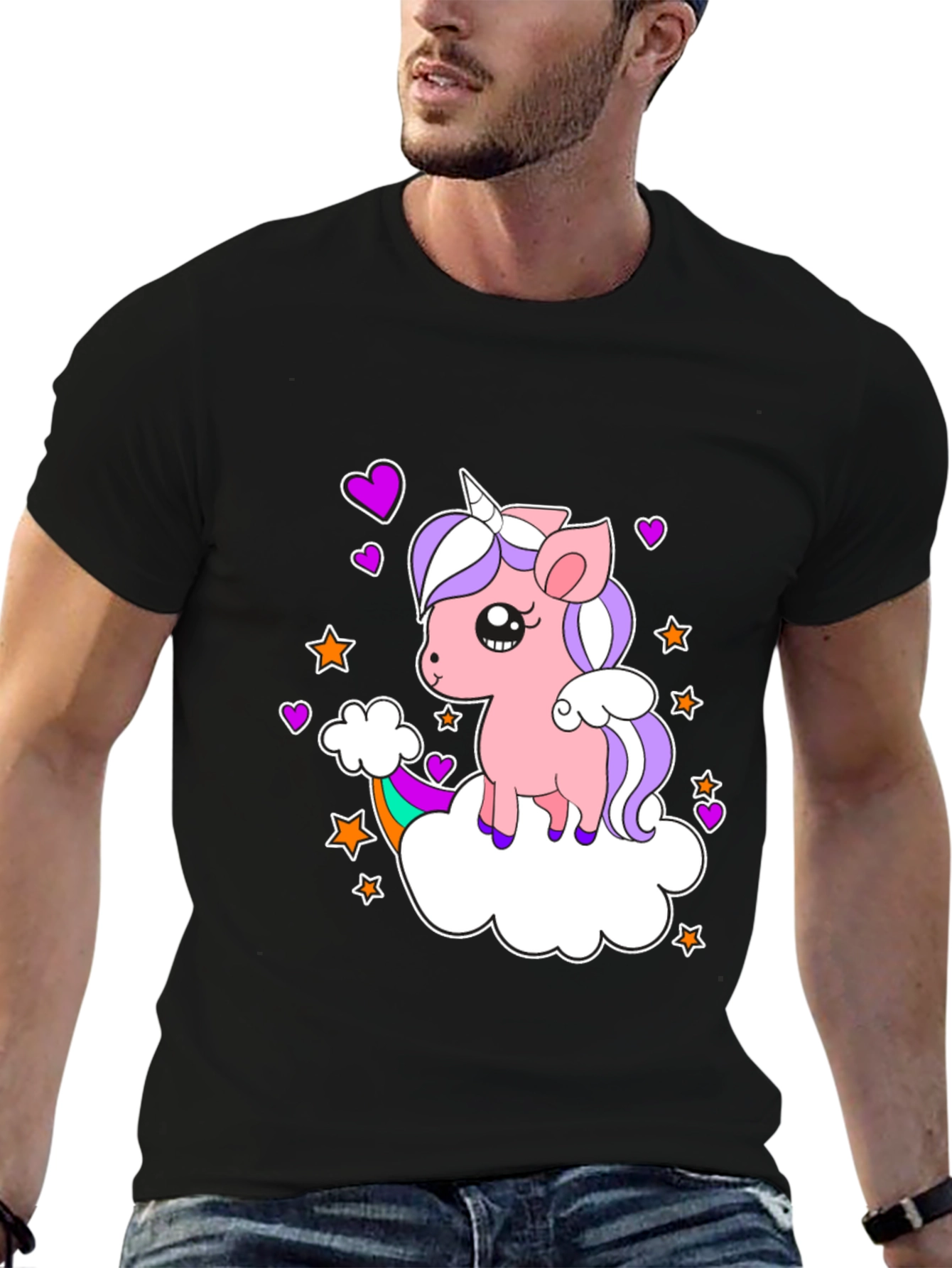 Black Cute Unicorn T-Shirt: Whimsical Rainbow Design view 6
