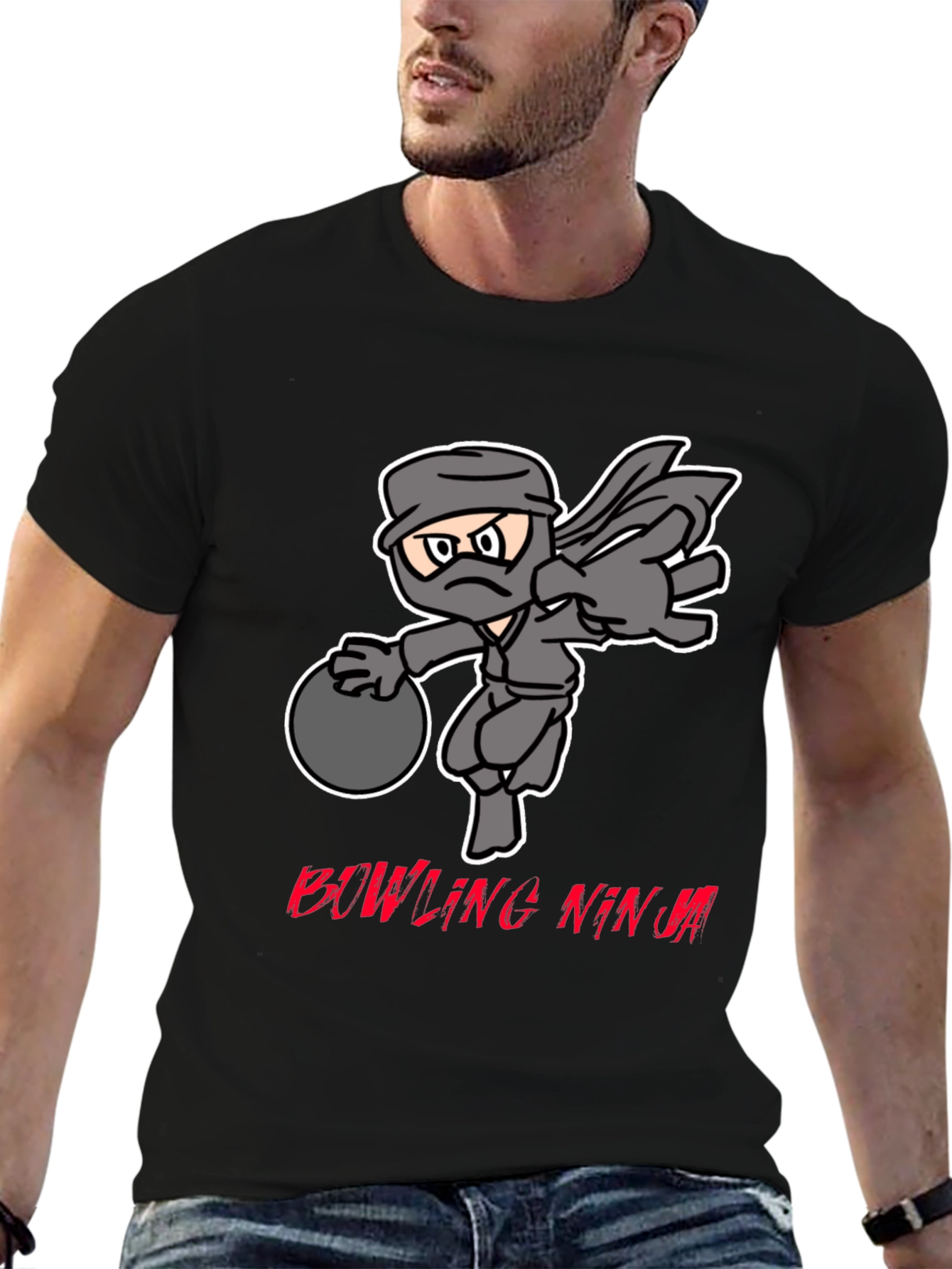 Black Bowling Ninja Graphic Tee - Strike with Stealth! view 6