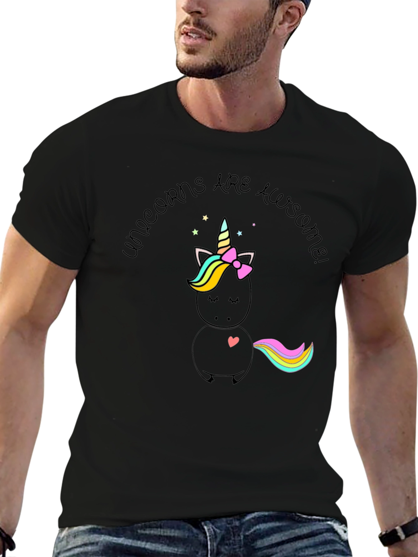 Black Unicorns Are Awesome! Black T-Shirt view 6