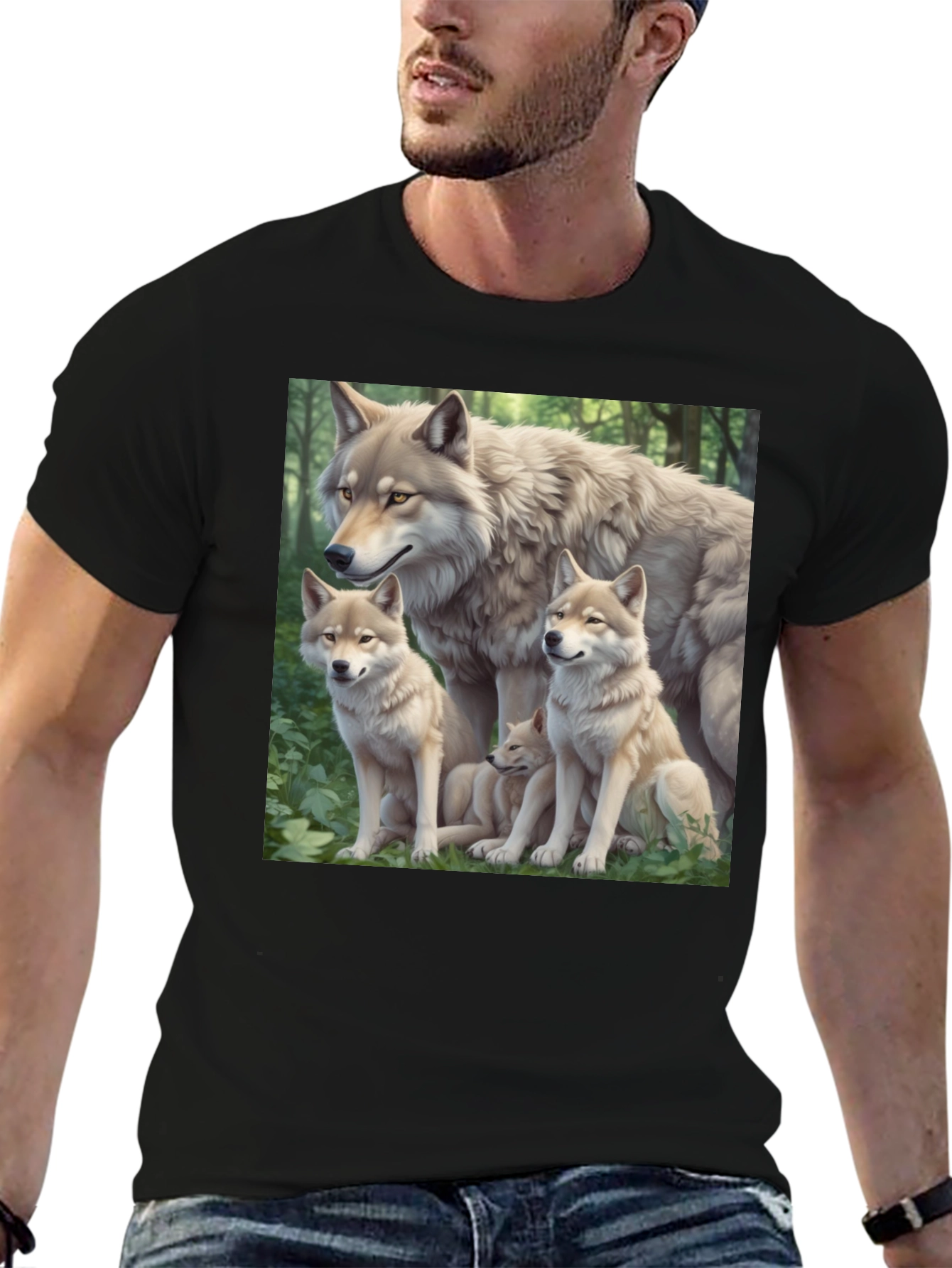 Black Wolf Pack Graphic Tee - Black Cotton T-Shirt view 6