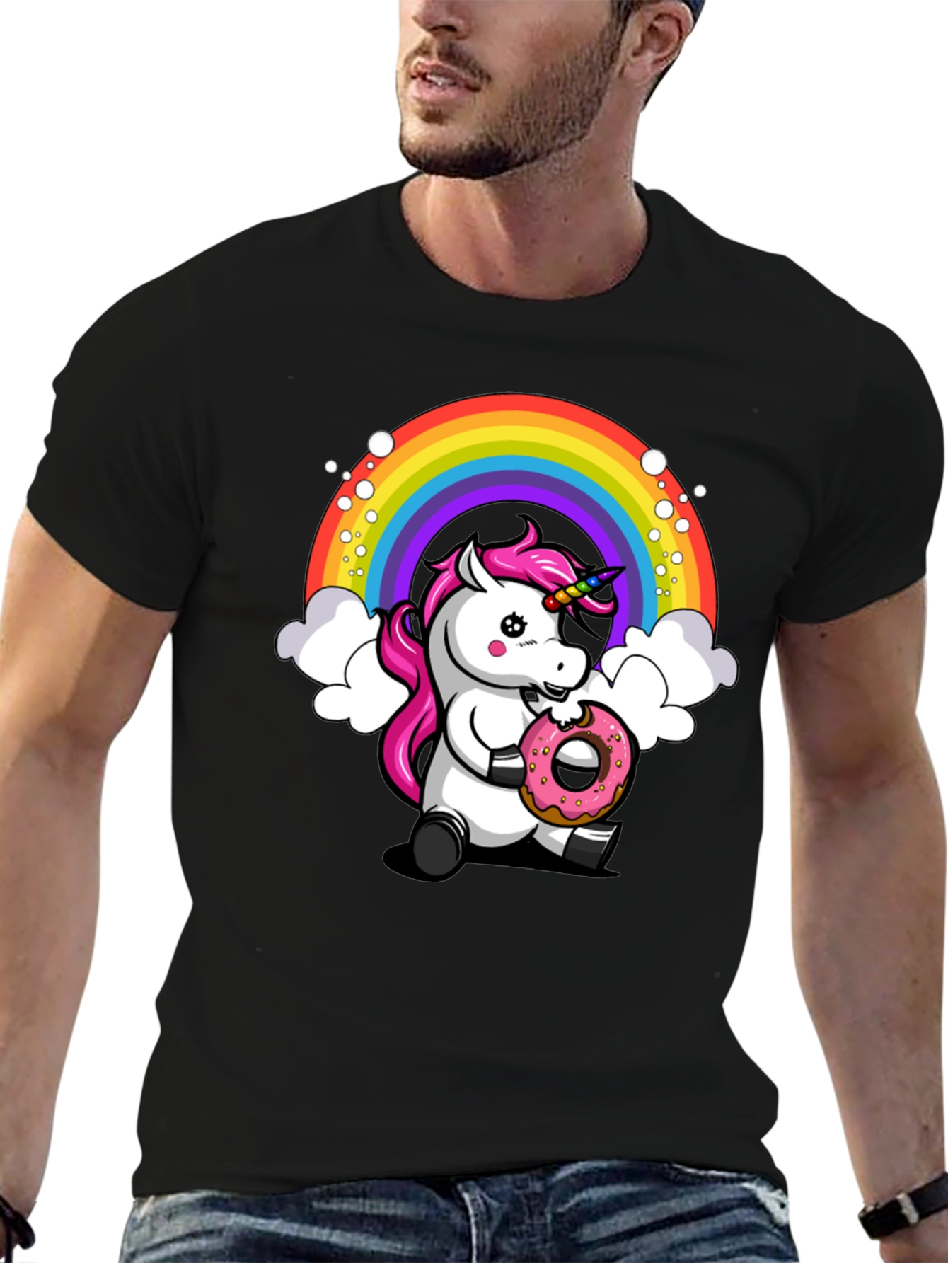 Black Unicorn Donut T-Shirt - Rainbow Graphic Tee view 6