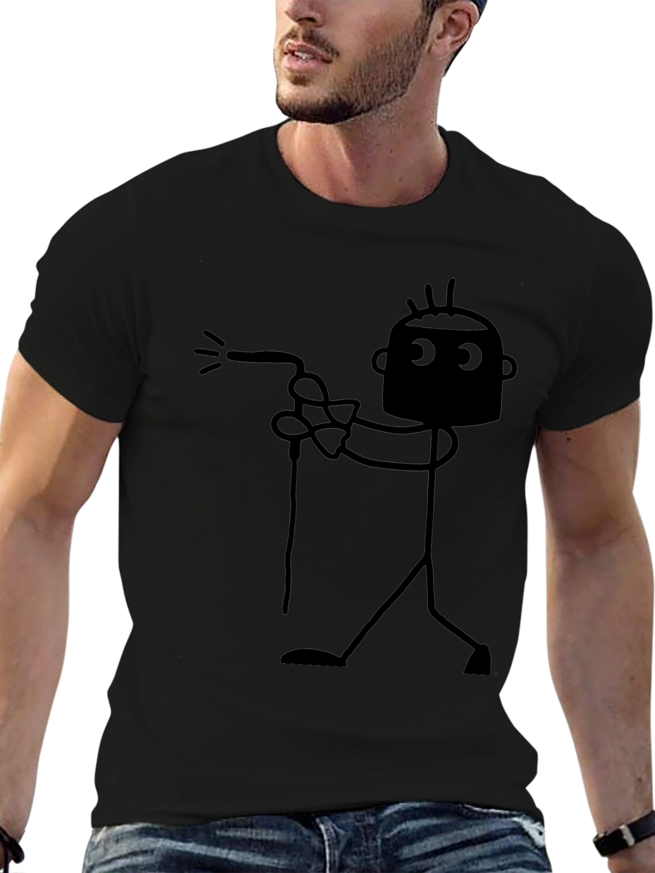 Black Funny Welder Stick Figure Black T-Shirt view 6