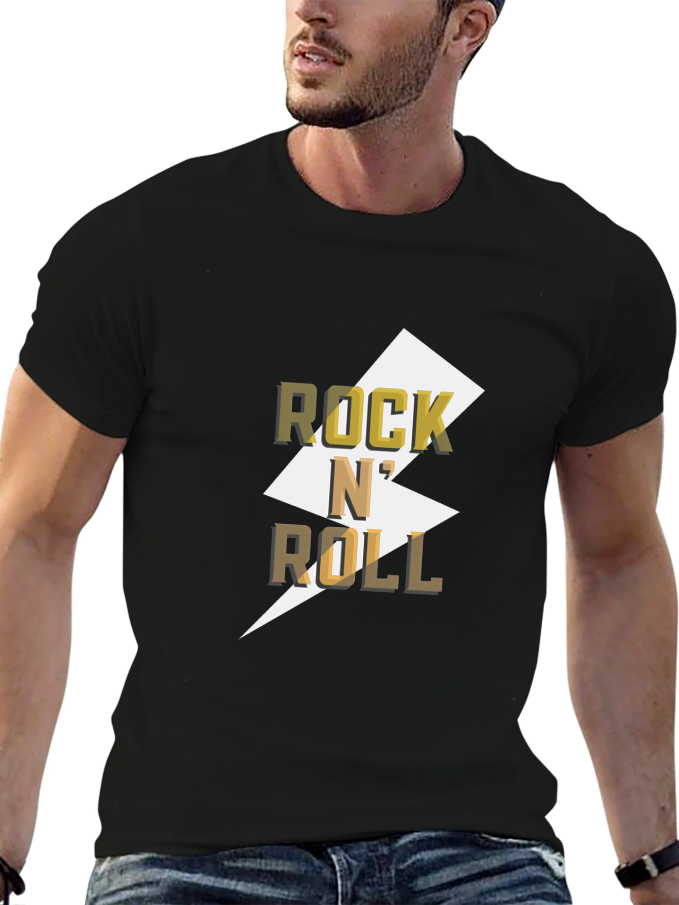 Black Rock N' Roll Graphic Tee - Black Cotton T-Shirt view 6