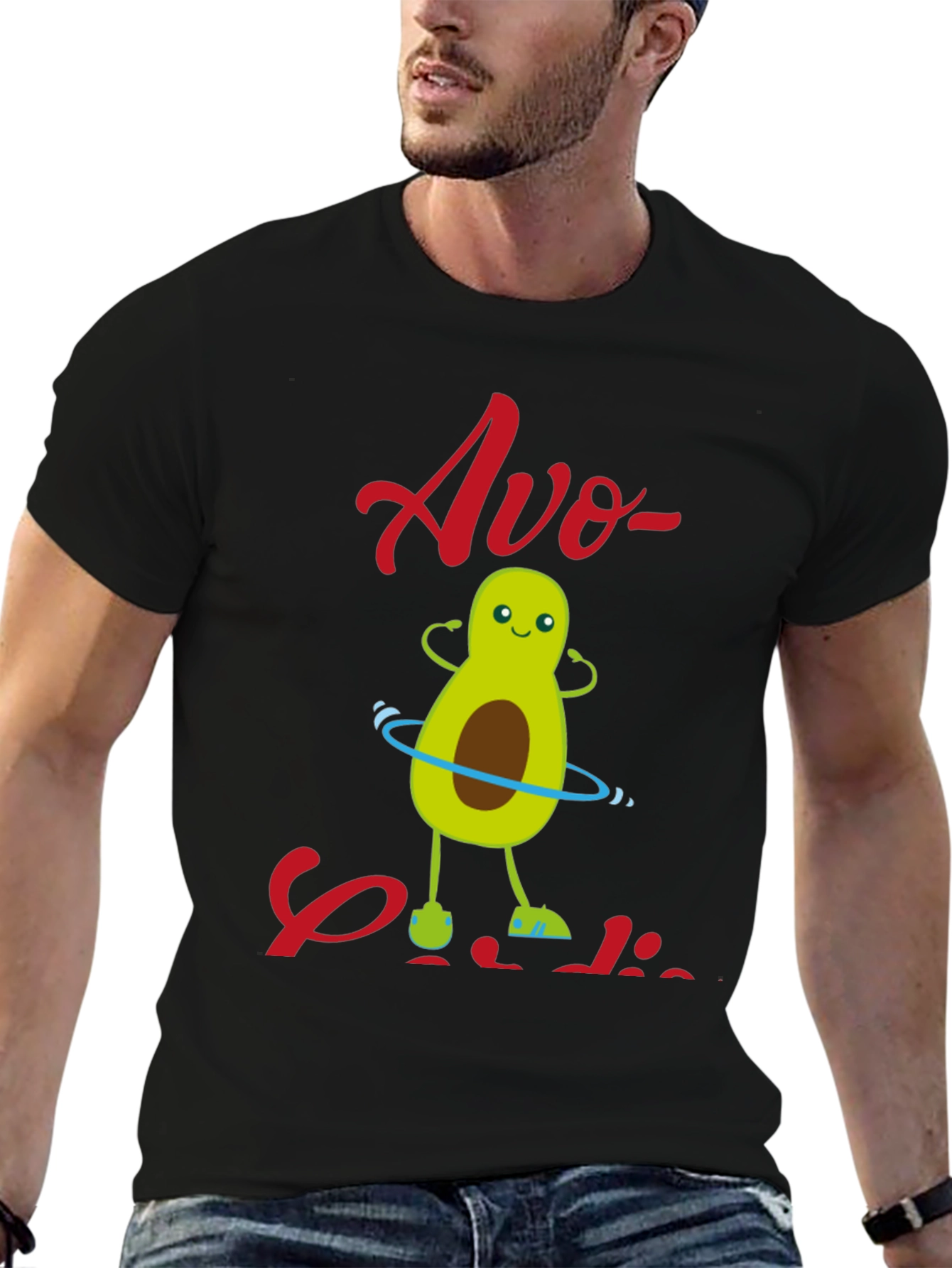Black Avo-Cardio T-Shirt - Fun Avocado Workout Design view 6