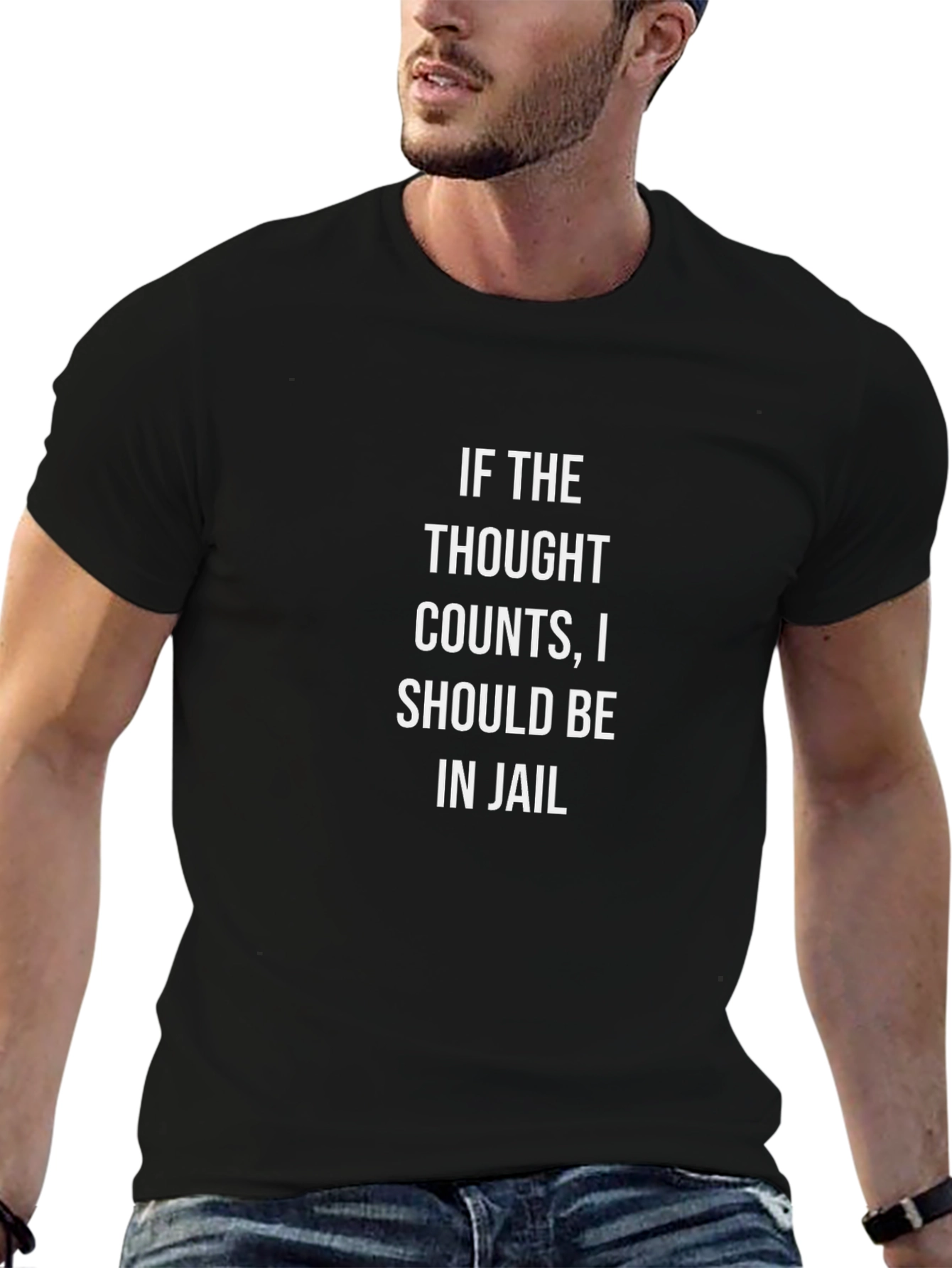 Black Funny "If The Thought Counts" Graphic Tee view 6