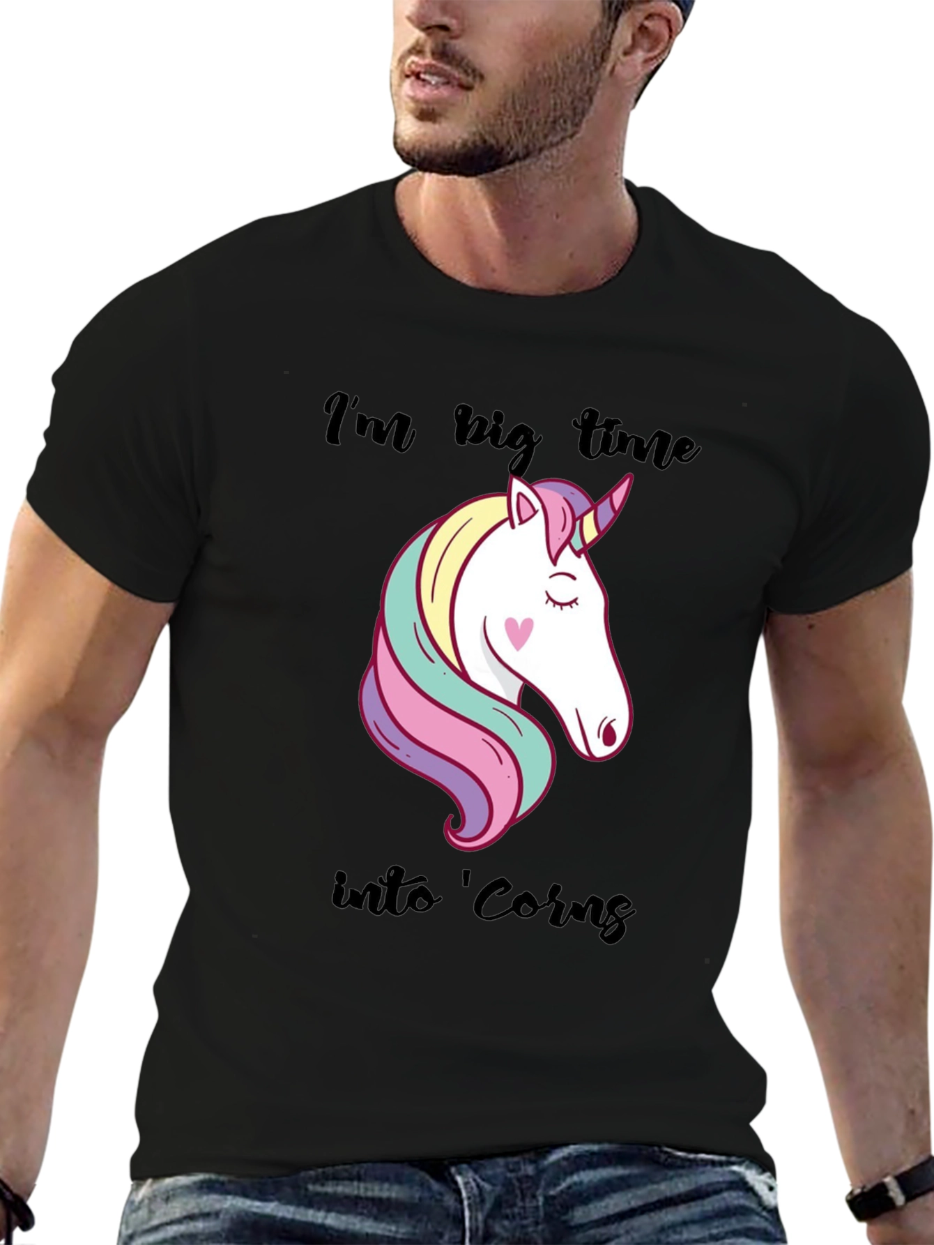 Black Unicorn Graphic T-Shirt: I'm Big Time Into 'Corns Tee view 6
