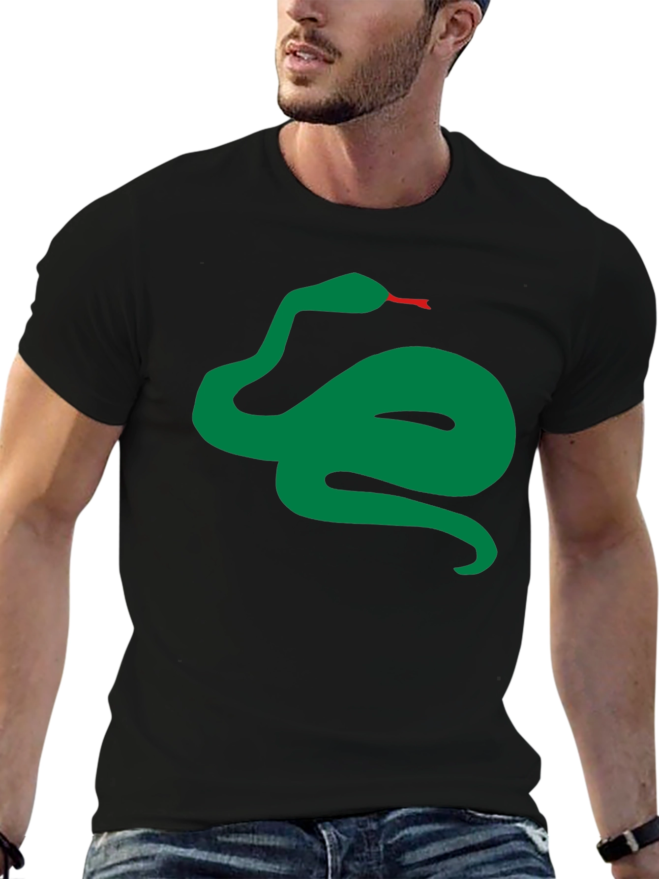 Black Green Snake Graphic Black T-Shirt view 6