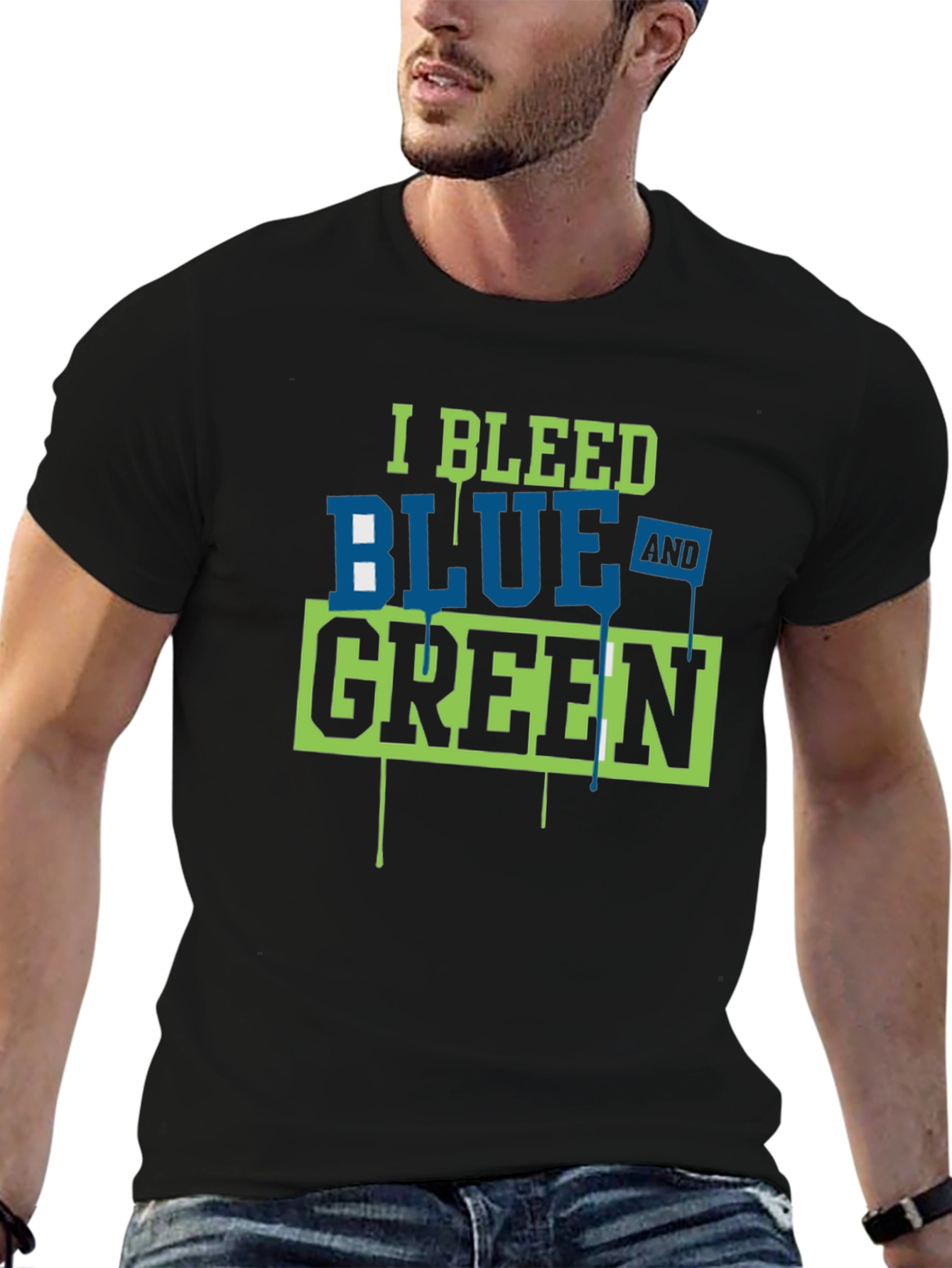 Black I Bleed Blue and Green Graphic Tee view 6