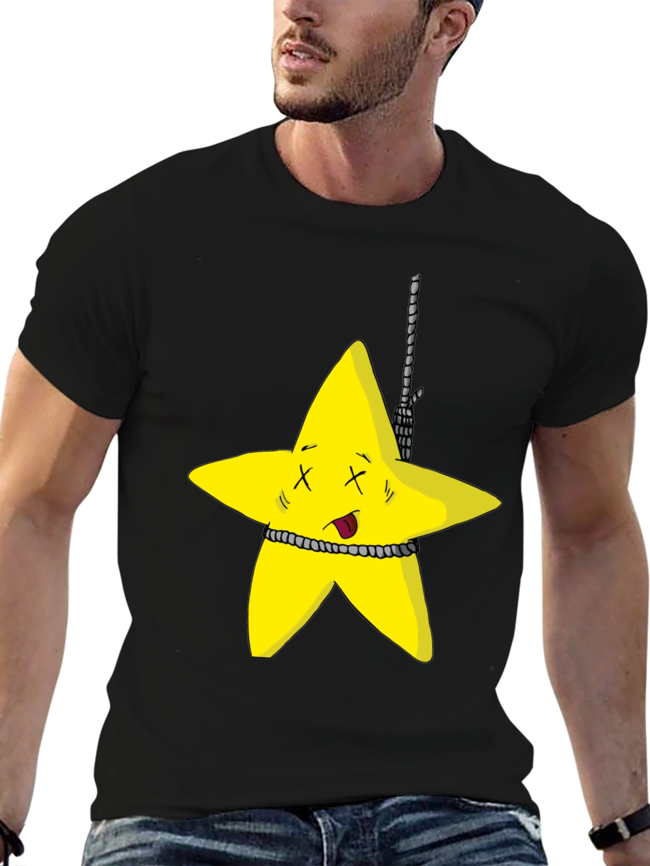 Black Cartoon Star Graphic Black T-Shirt view 6